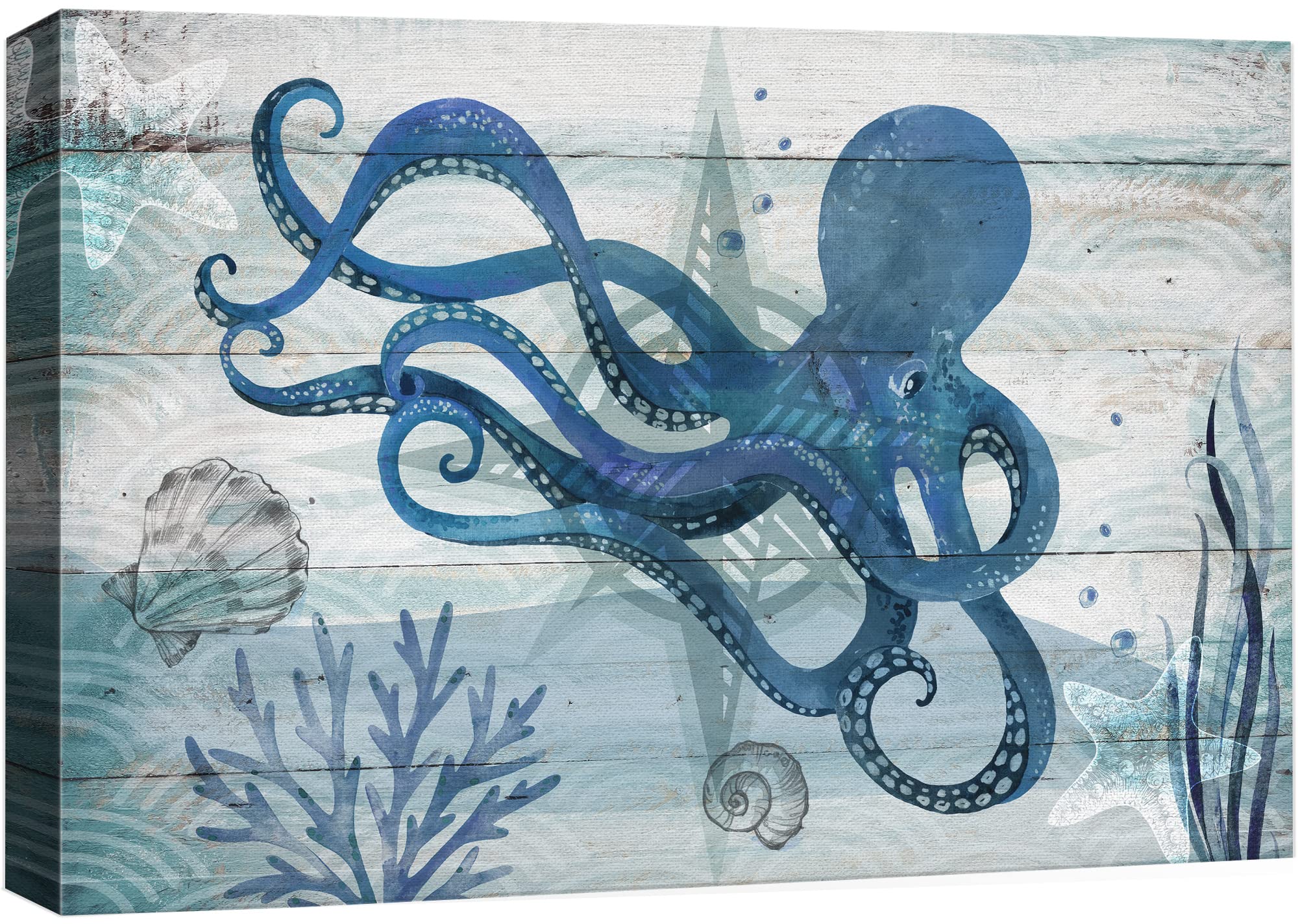 Nwt Canvas Print Wall Art Octopus Under The Sea With Shells Amphibians Beach Illustrations Modern Art Nautical Scenic Relax/Calm