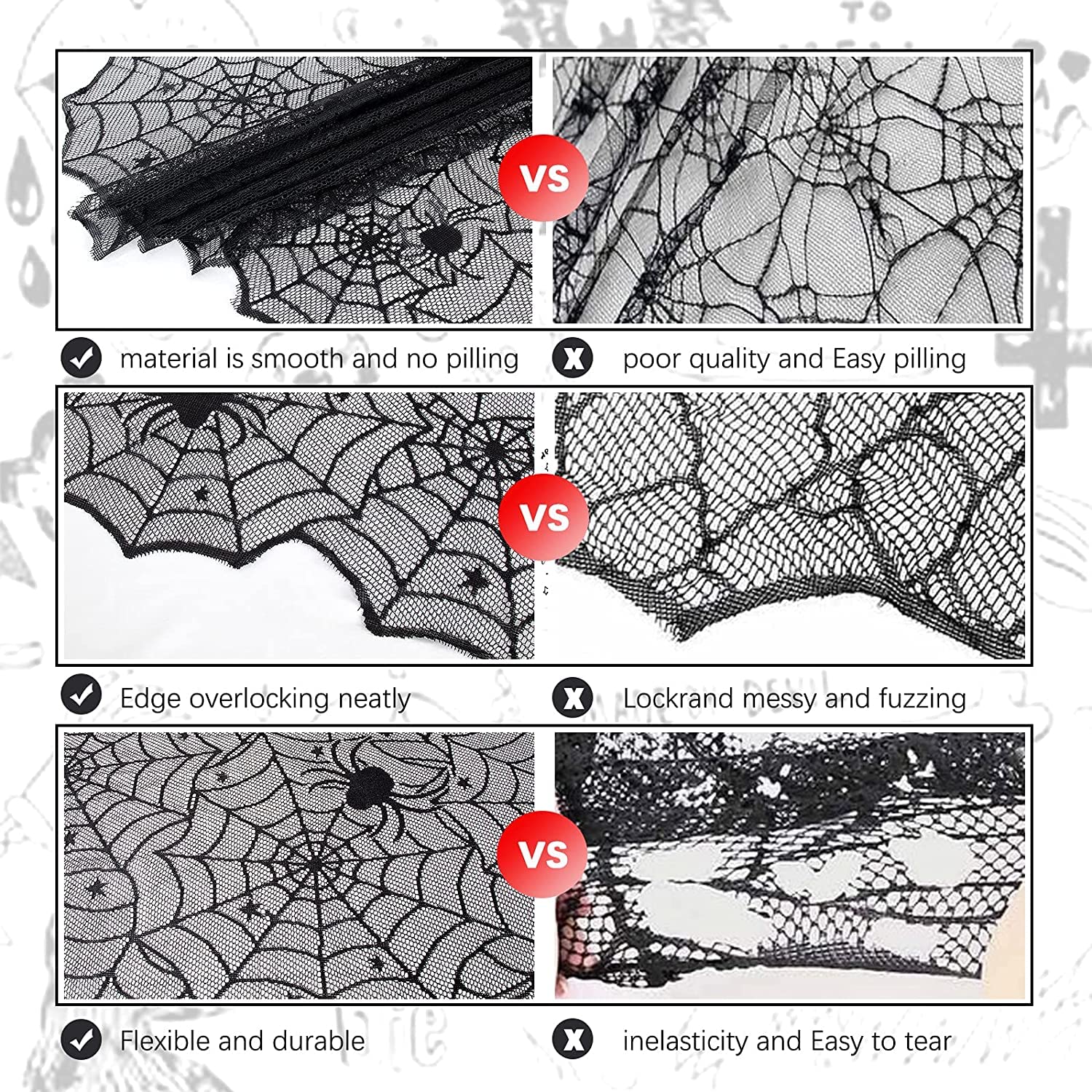 Luoluohouse Halloween Tablecloths Black Lace Tablecloth 2 Pack 54X72 Inch Spider Cobweb Table Cover For Halloween Masquerade Din