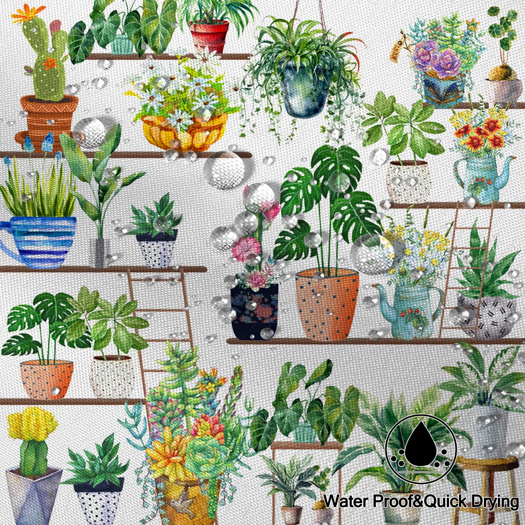 Yanutan Boho Plant Wall Shower Curtain, Spring Green Plants Flower Shower Curtain Set For Bathroom, Natural Arboretum Botanical