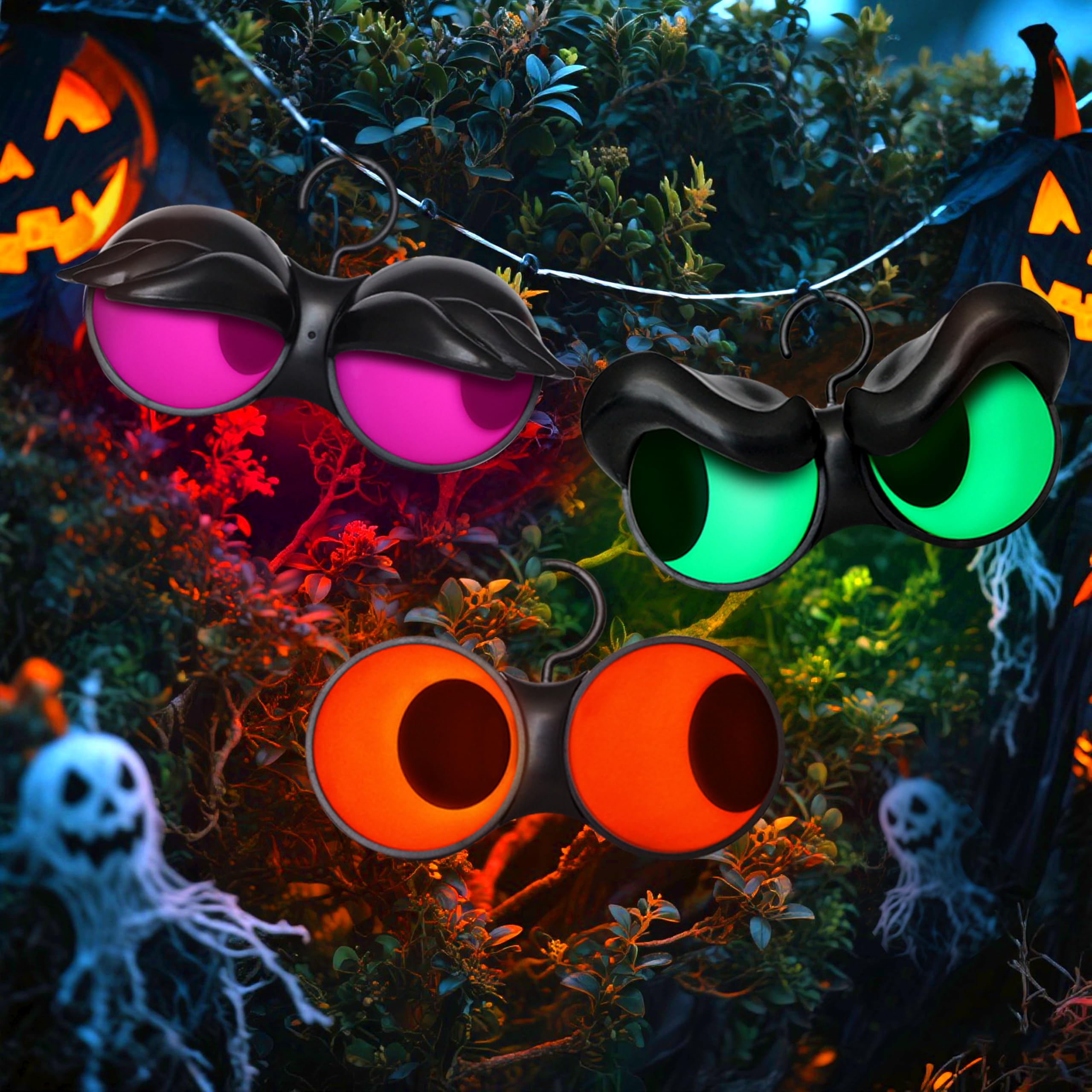 Joiedomi 3 Pack Halloween Decorations - Indoor/Outdoor Halloween Lights with Timer - Flashing Eyes Decor for Yard, Lawn, Garden 