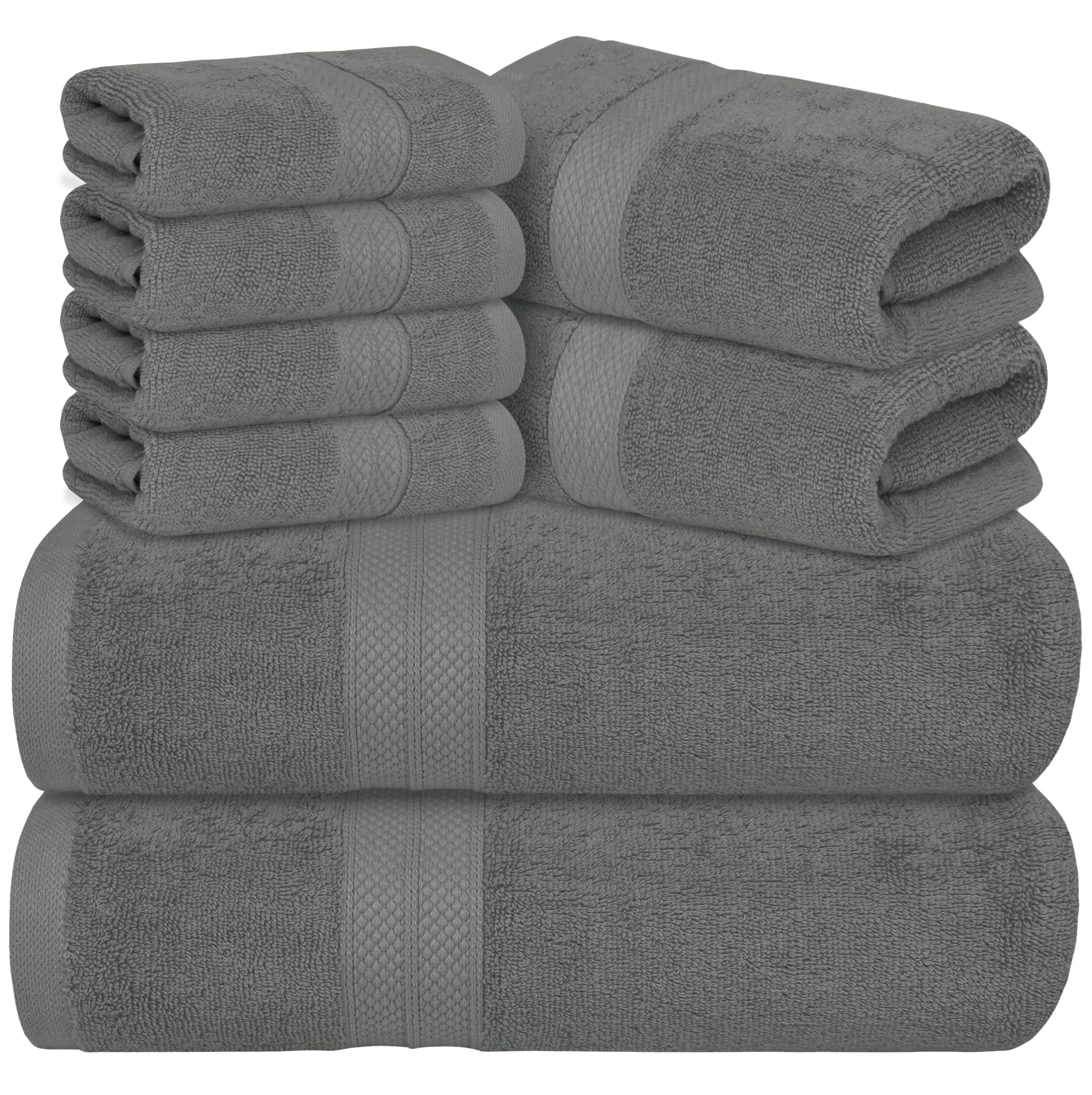 Avalon Towels Luxury 8 Piece Towels Set, 2 Bath Towels, 2 Hand Towels And 4 Washcloths, 600 Gsm 100% Ring Spun Cotton Highly Abs