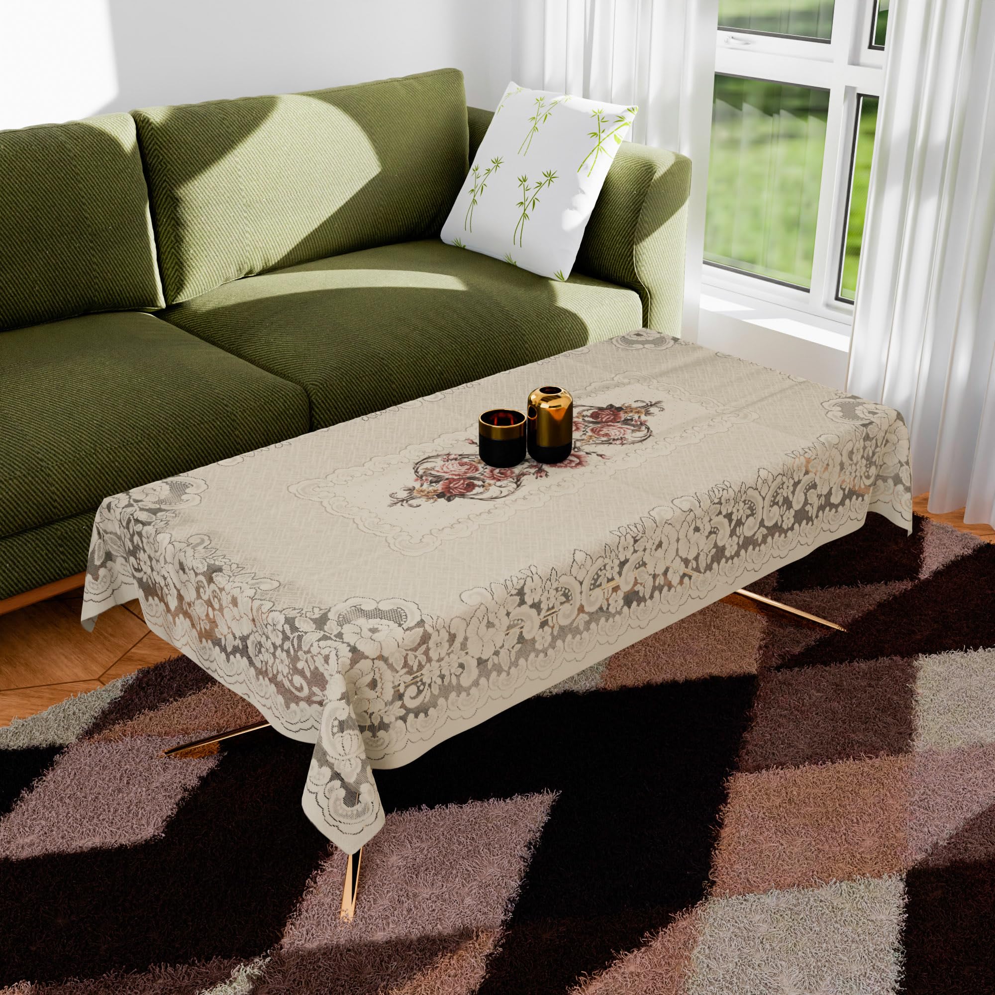 Kuber Industries Rectangular Center Table Cover,Cotton Table Cloth Cover,4Seater Table Cloth,Glory Table Cover,Table Protector,