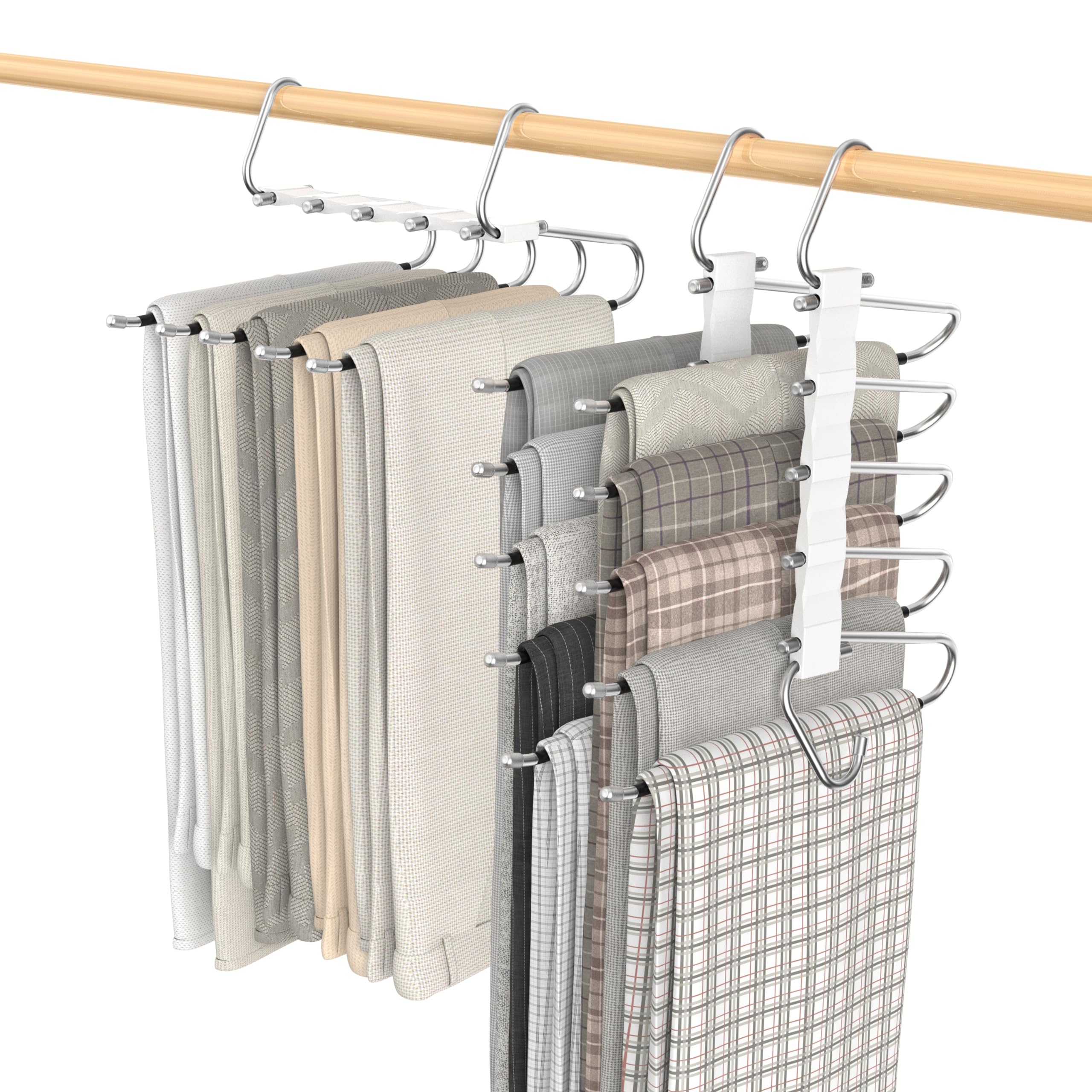 Loretoy 3 Pack Pants Hangers Space Saving, Anti-Slip Multi-Functional Pants Rack, Thickened Stainless Steel Tube, Two Hanging Mo