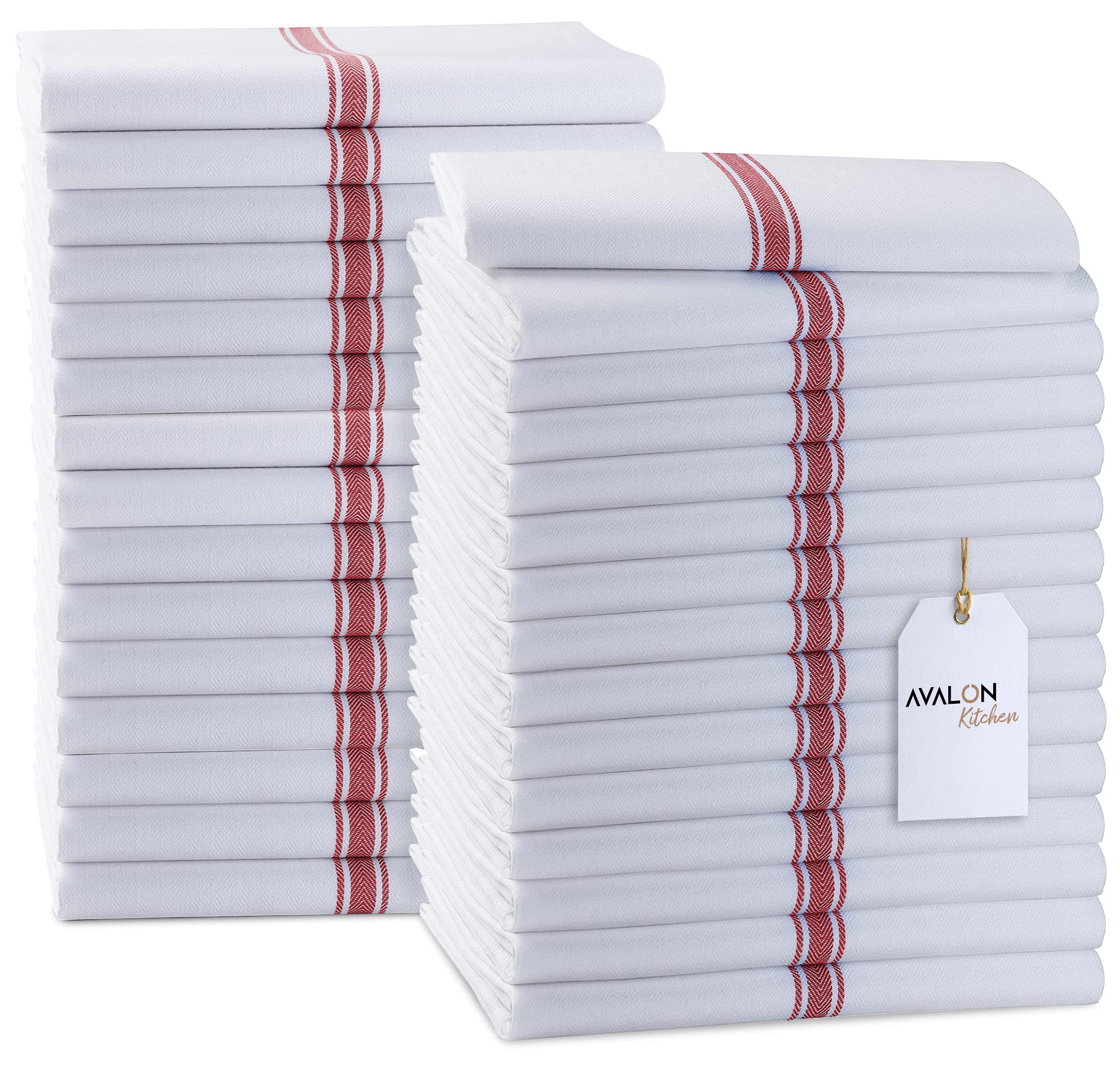 Avalon Dish Towels Set (Value Pack Of 30) Size 15X25 Inch, 100% Cotton Soft & Absorbent Linen Kitchen Towels, Tea Towels, Reusab