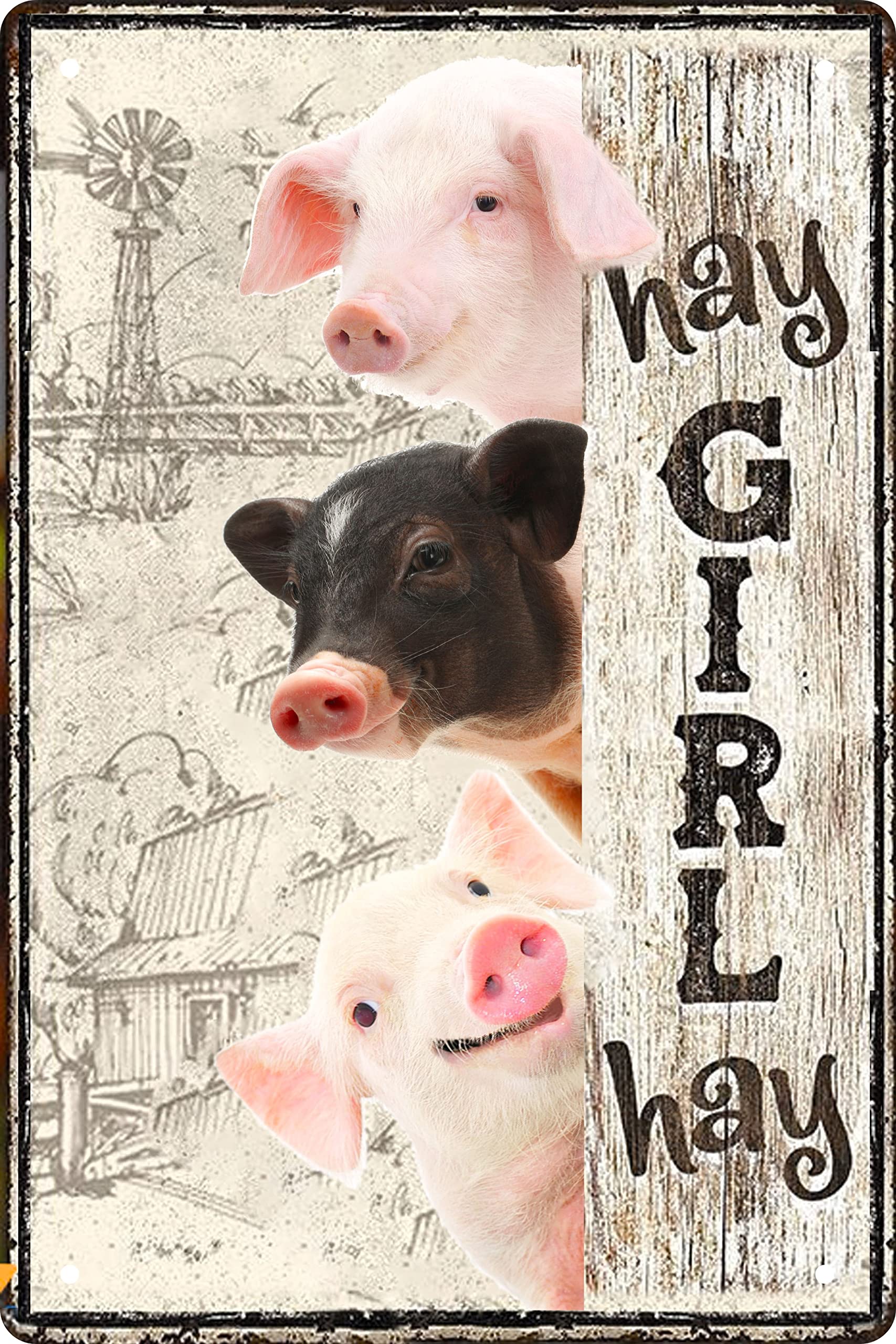 Vintage Pig Decor Gift Metal Tin Sign For Retro Farm Home Kitchen Room Farmhouse Garage Coffee Bar Wall Decor Art Poster Gifts -