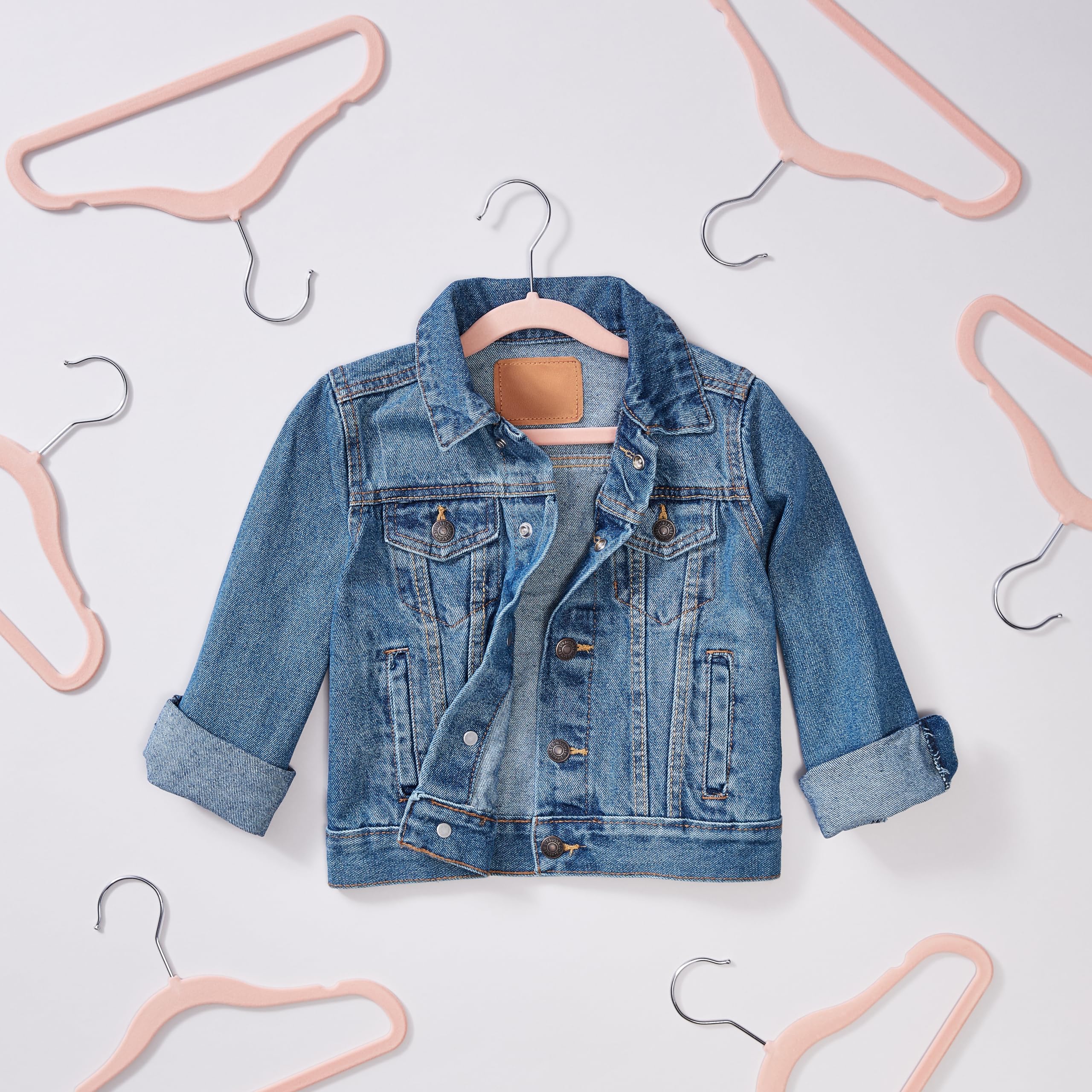 Amazon Basics Kids Velvet, Non-Slip Clothes Hangers For Infant And Toddler, 11.6 Inches (For Baby Clothes), Pack Of 50, Blush