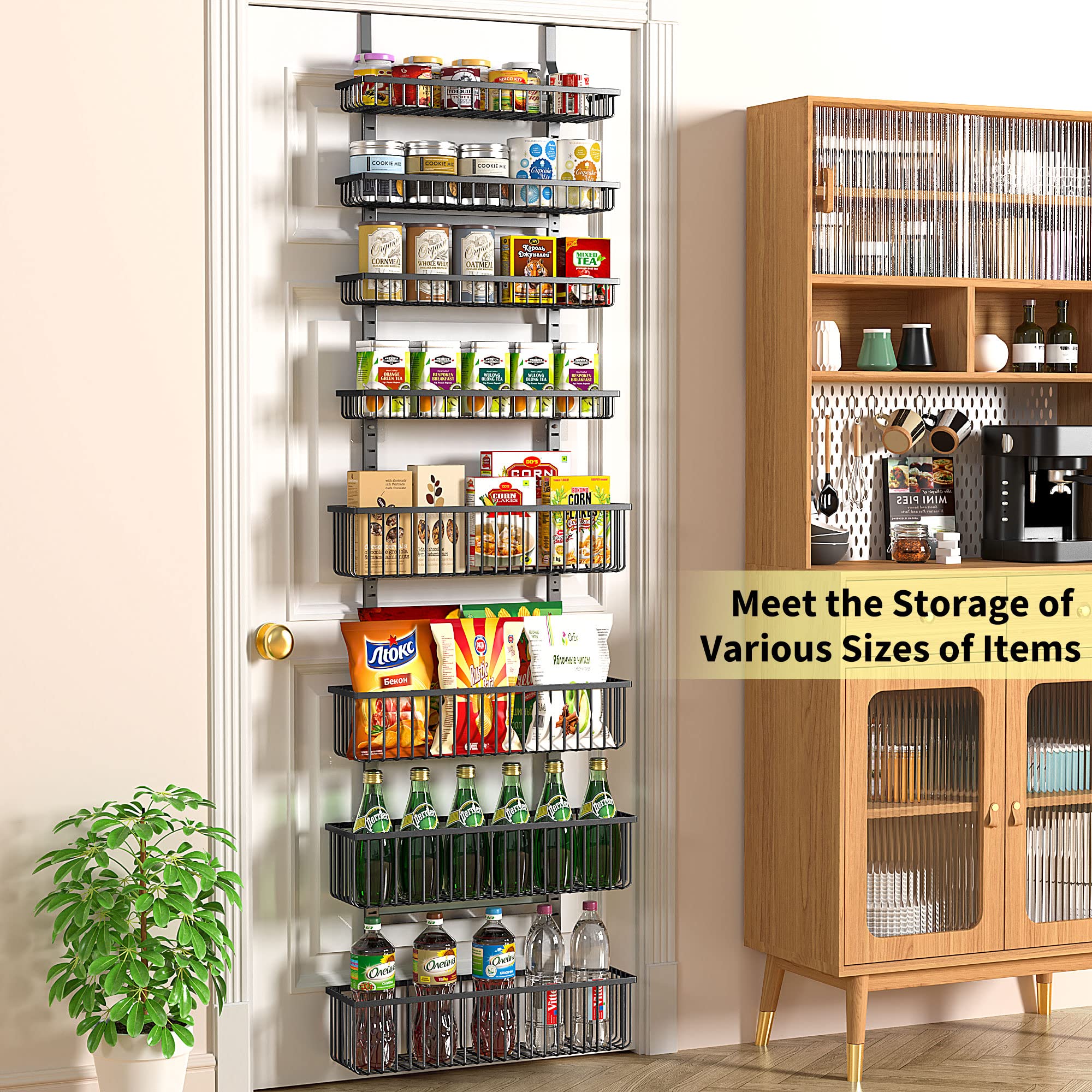 Moforoco Over The Door Pantry Organizer, Pantry Door Organizer Shelves, Kitchen Organizers and Storage, Hanging Basket Wall Spic