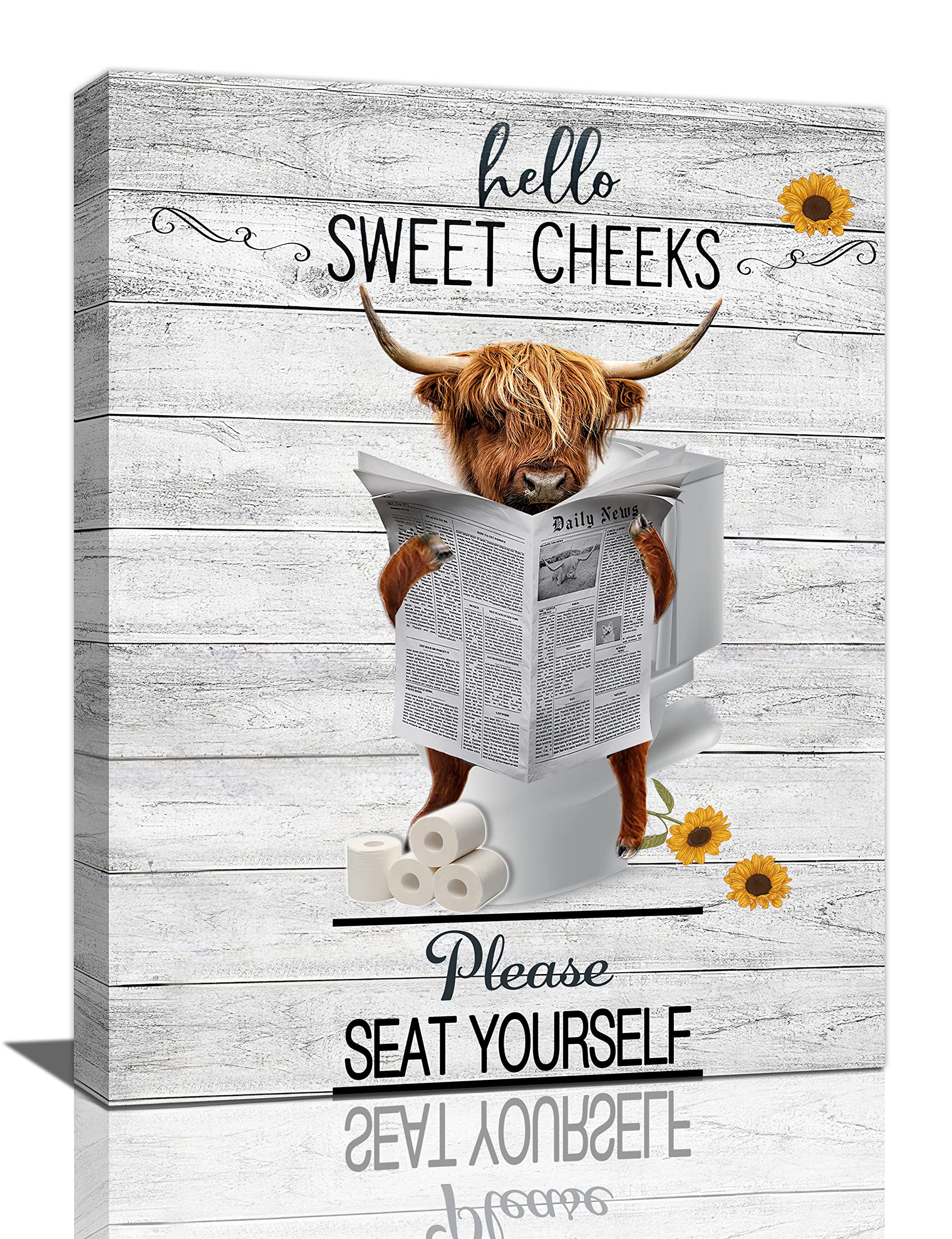 Swachit Funny Highland Cow Bathroom Wall Art Highland Cattle Bathroom Wall Decor Cow On Toilet Pictures For Wall Farmhouse Bathr