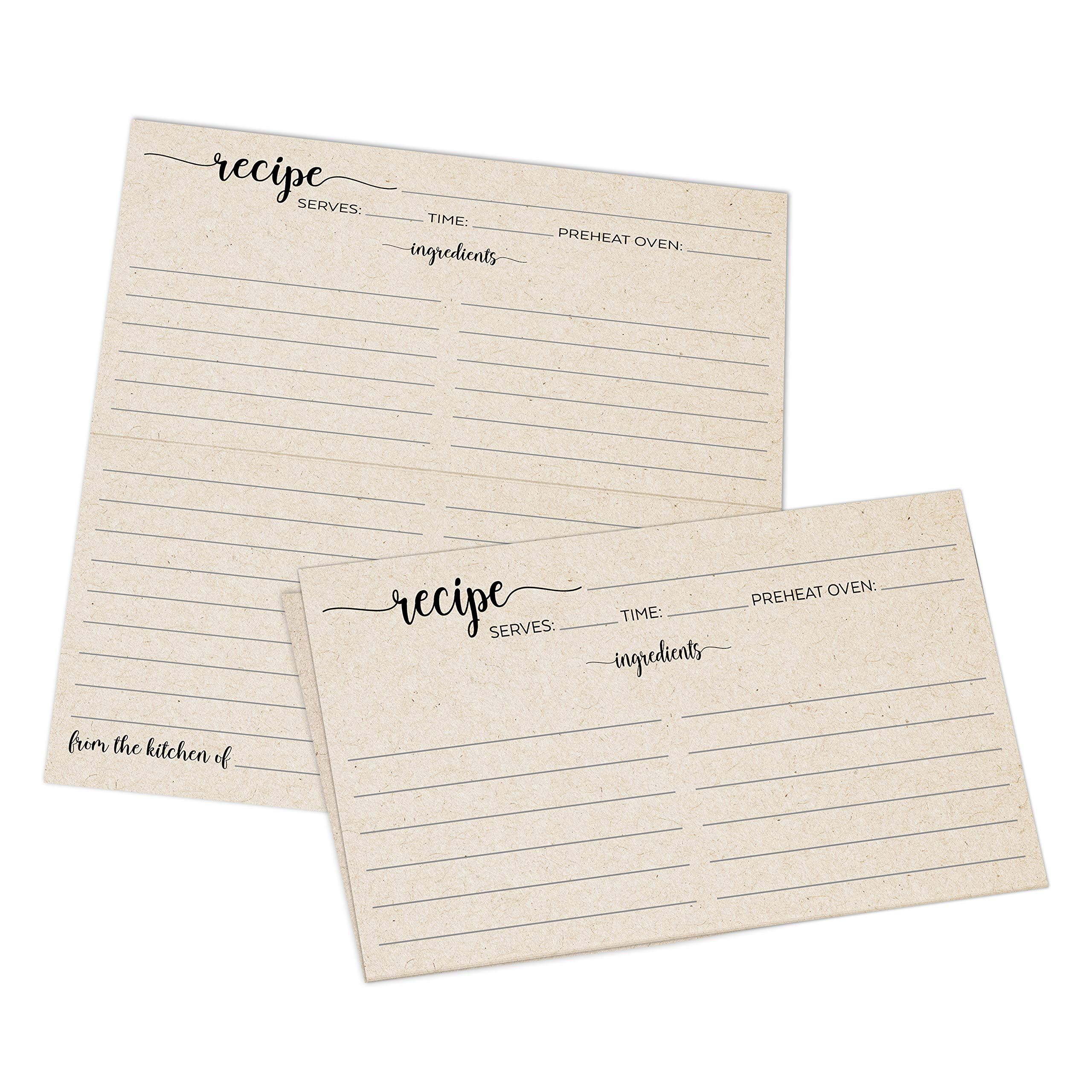 321Done Folding Recipe Cards (Set Of 50) Rustic Kraft Tan, From The Kitchen Of - Folds To 3X5 From 6X5 - Retro Vintage Minimalis