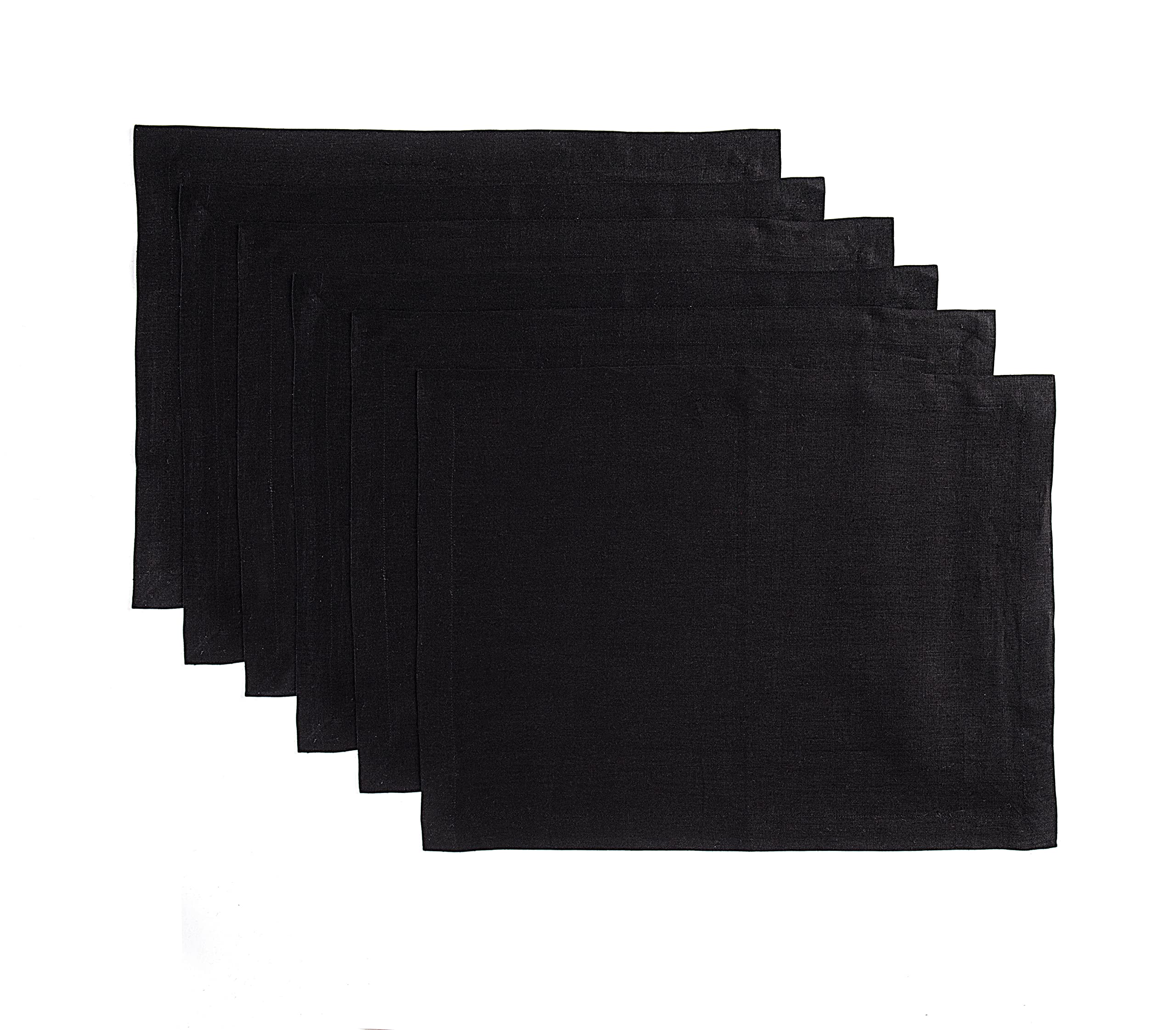 Solino Home Linen Placemats 19'' L X 14'' W Inch - 100% Pure Linen Black Cloth Placemats Set Of 6 - Fete, Washable Fabric Place