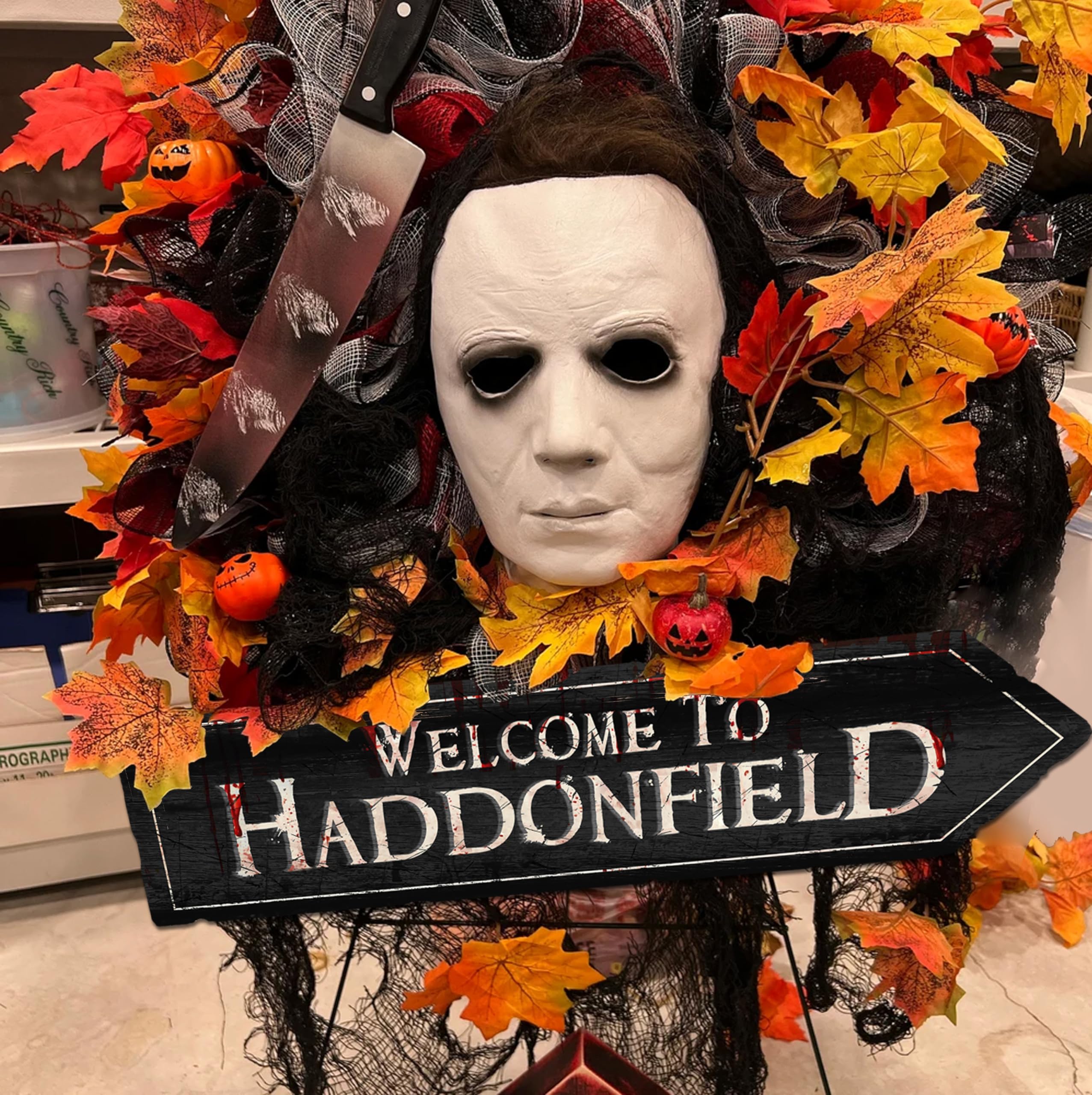 Flinelife Welcome To Haddonfield Sign,16x6,Horror Movie Signs,Haunted House Decor - Perfect For Horror Movie Fans