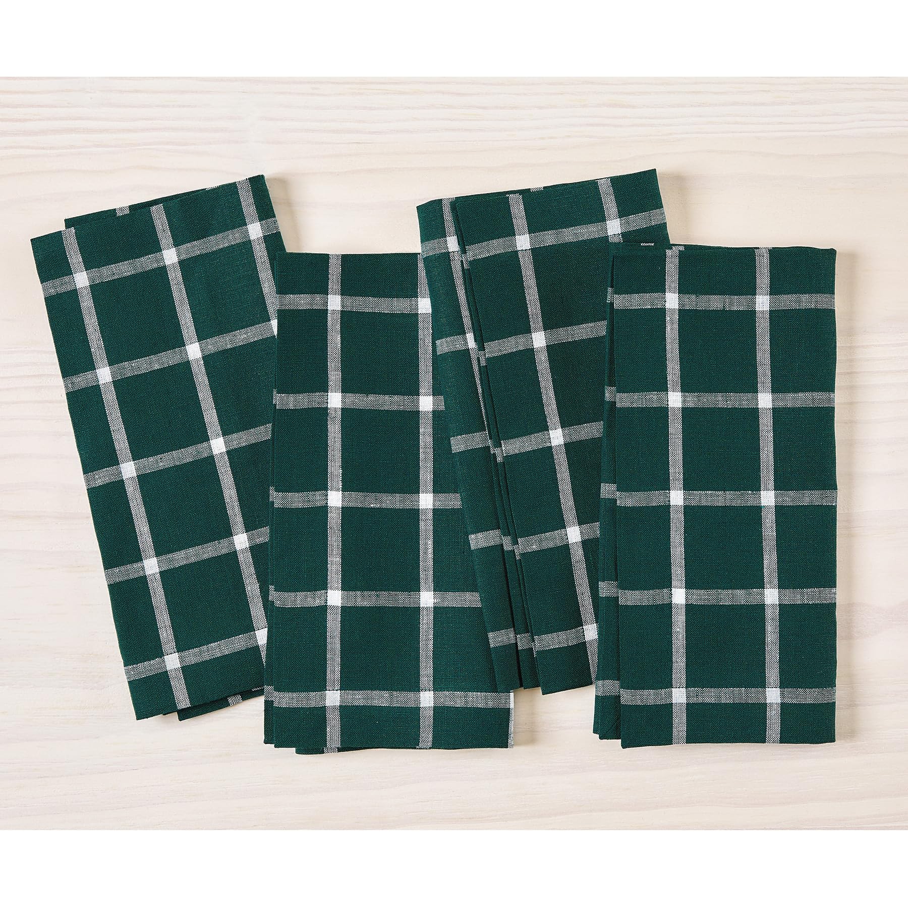 Solino Home Plaid Linen Cloth Napkins Set Of 4-100% Pure Linen Dark Green Check Dinner Napkins 20 X 20 Inch - Handcrafted And Ma