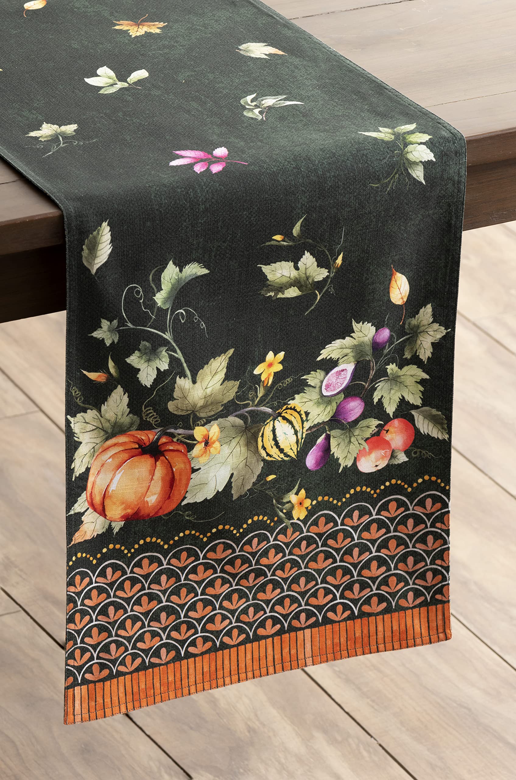 Maison D' Hermine Tablerunners 100% Cotton Decorative Tablerunner Table Cover, Holiday, Dinner, Pumpkin Garden - Dark Green (Dou