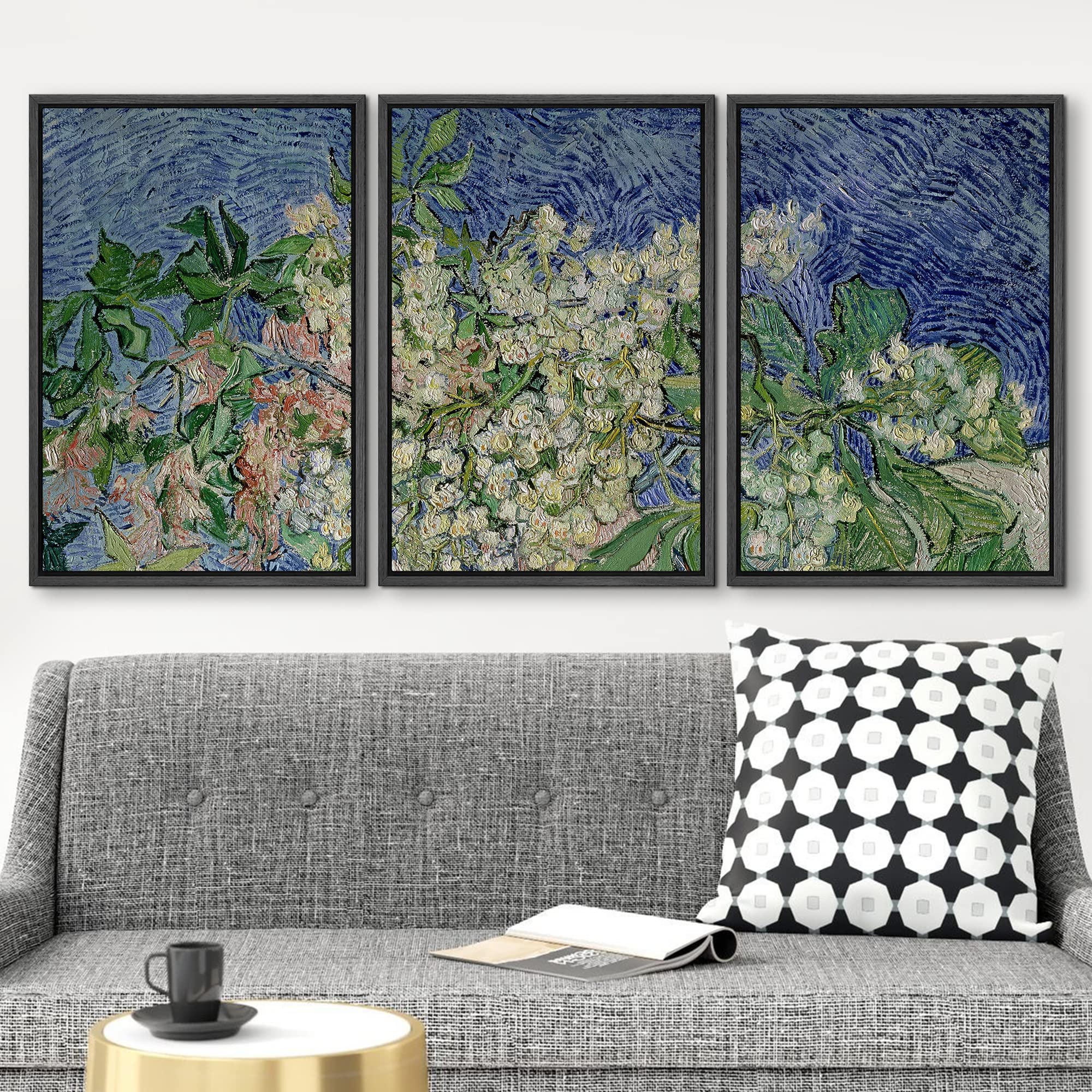 Wall26 Framed Canvas Print Wall Art Set Blooming Chestnut Tree Branches Vincent Van Gogh Classical Illustrations Fine Art Decora