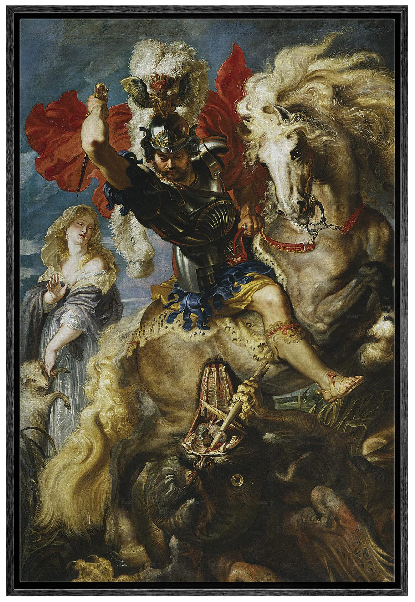 Wall26 - Oil Painting Of St George Fighting The Dragon By Peter Paul Rubens In 1606-10 - Baroque Style - Saint, Catholic - Frame