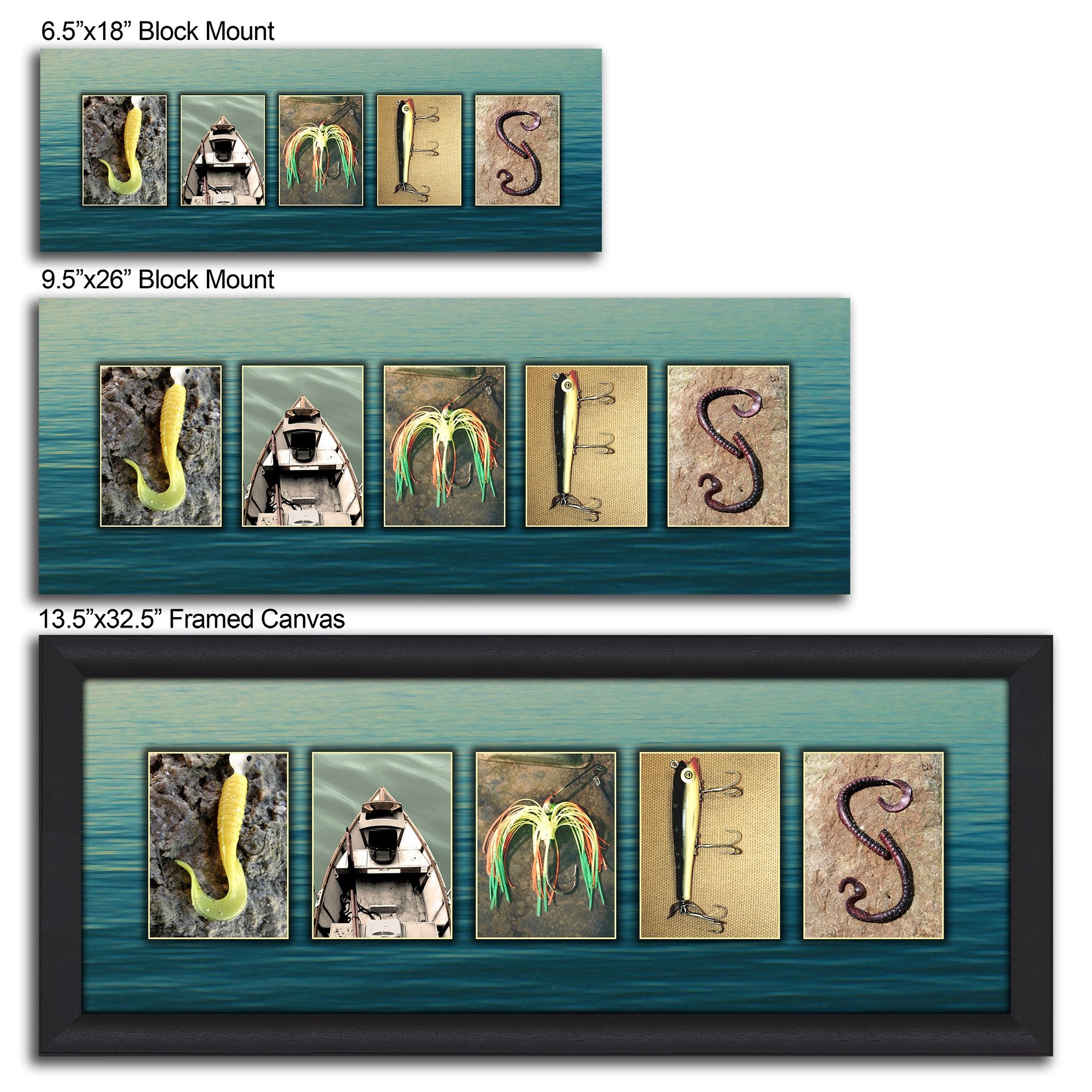 Personalized Fishing Name Alphabet Art - Perfect For The Man Cave, Office, Or Boy'S Room. (Framed Canvas - 13.5 X 32.5)