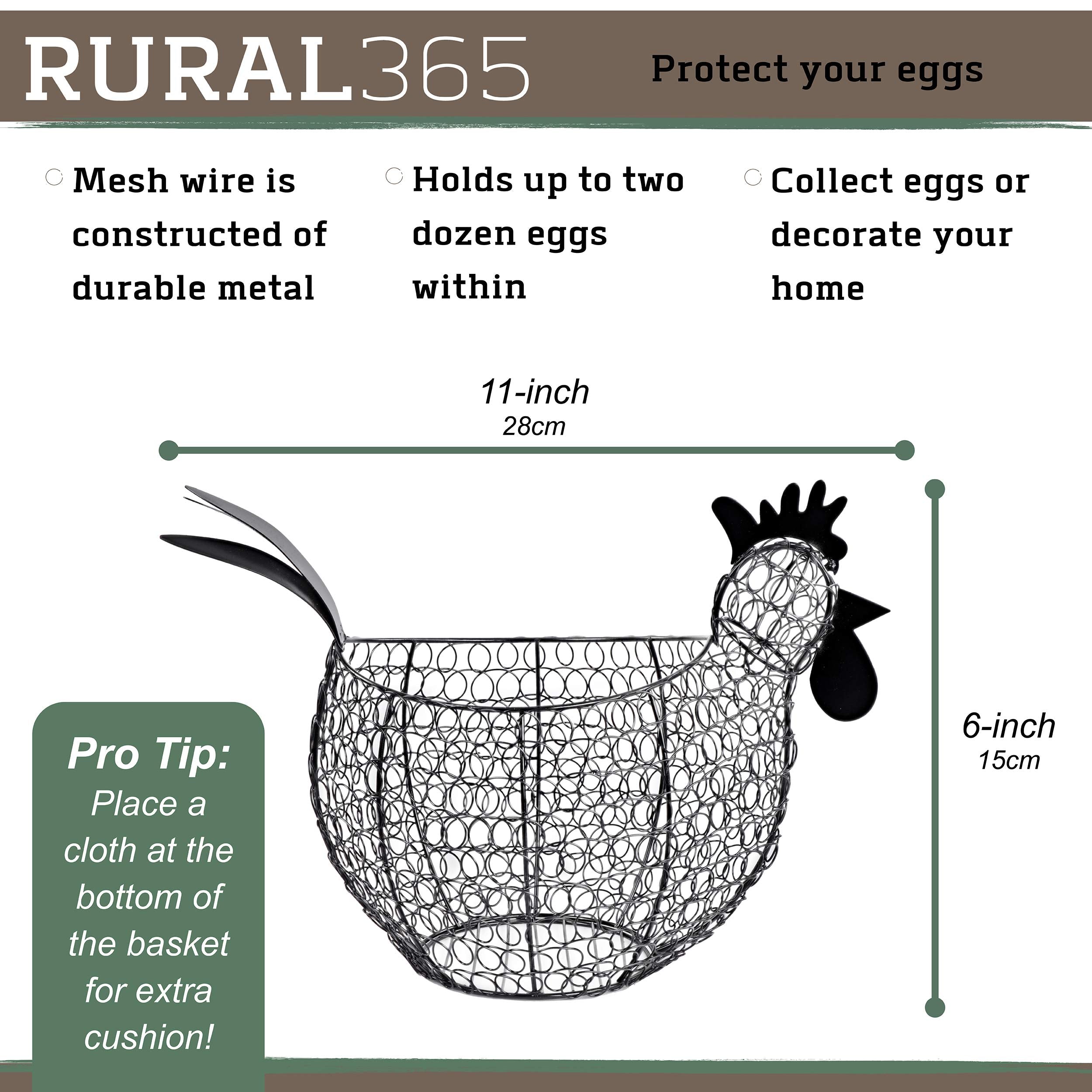 Rural365 Black Metal Chicken Egg Basket - Egg Basket For Gathering Fresh Eggs - Rustic Decor Chicken Basket Egg Holder