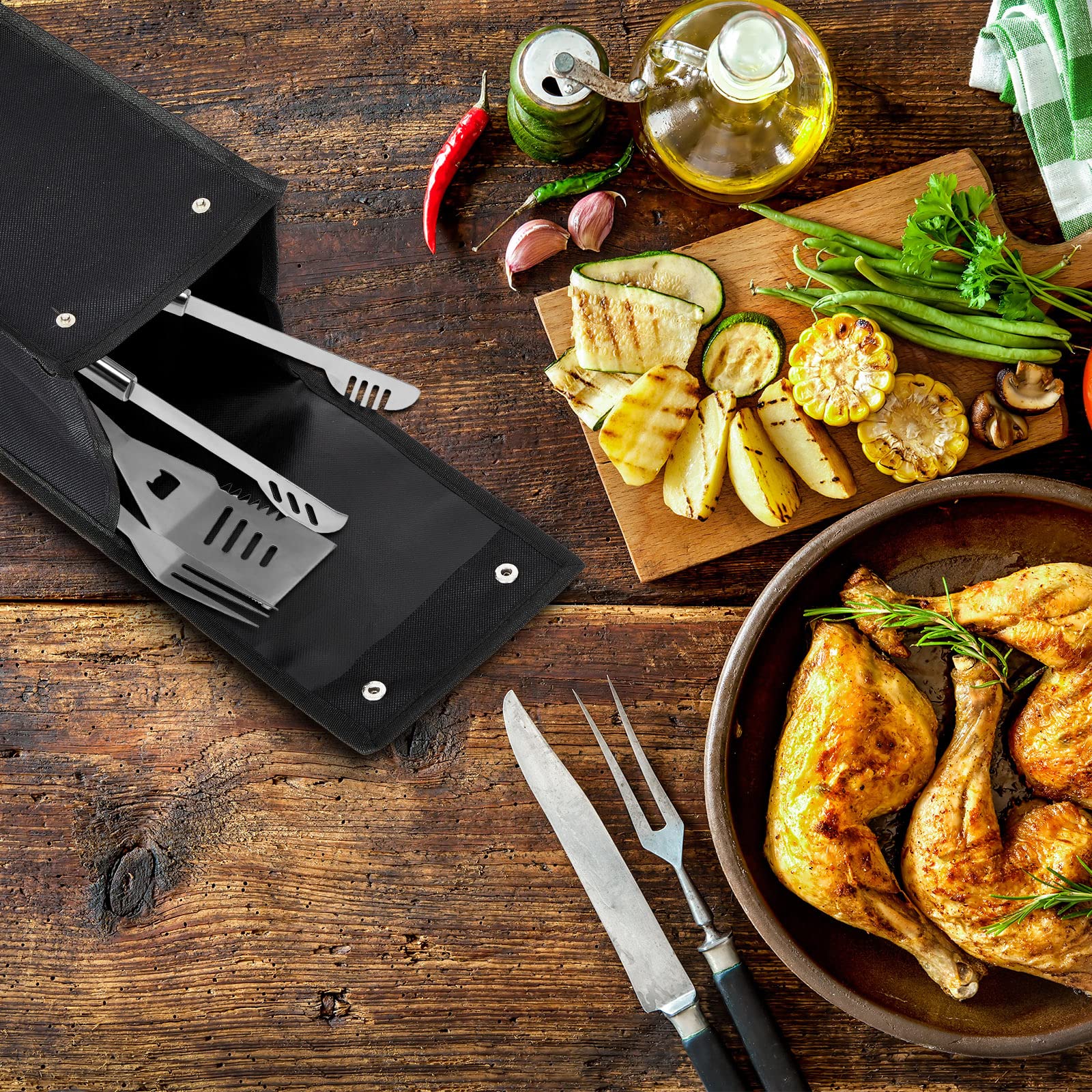 Grill Utensil Bbq Tool Barbecue Hardware Tool Grill Utensil Holder Pouch Oxford Cloth Grill Accessory Storage Bag Foldable Grill