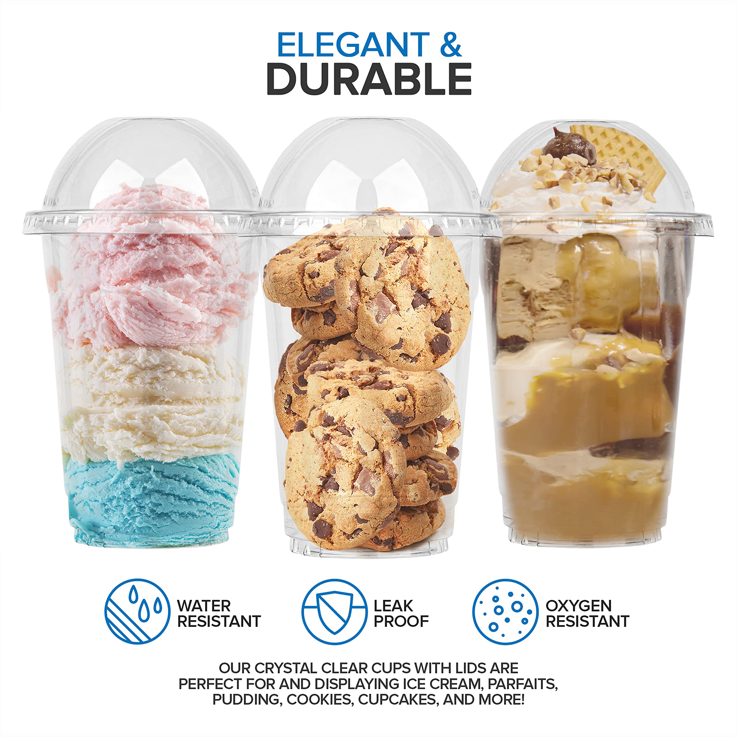 16 Oz Clear Plastic Dessert Cups With Lids (Set Of 50) Medium Disposable Parfait Cup, Dome Lid - No Hole, 16-Ounce Party Fruit C