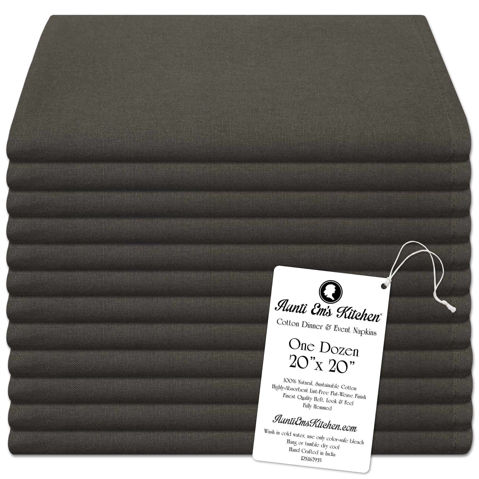 Aunti Ems Kitchen Steel Grey Cotton Napkins Cloth 20 X 20 Oversized 100% Natural Bulk Linens For Dinner, Events, Weddings, Set O