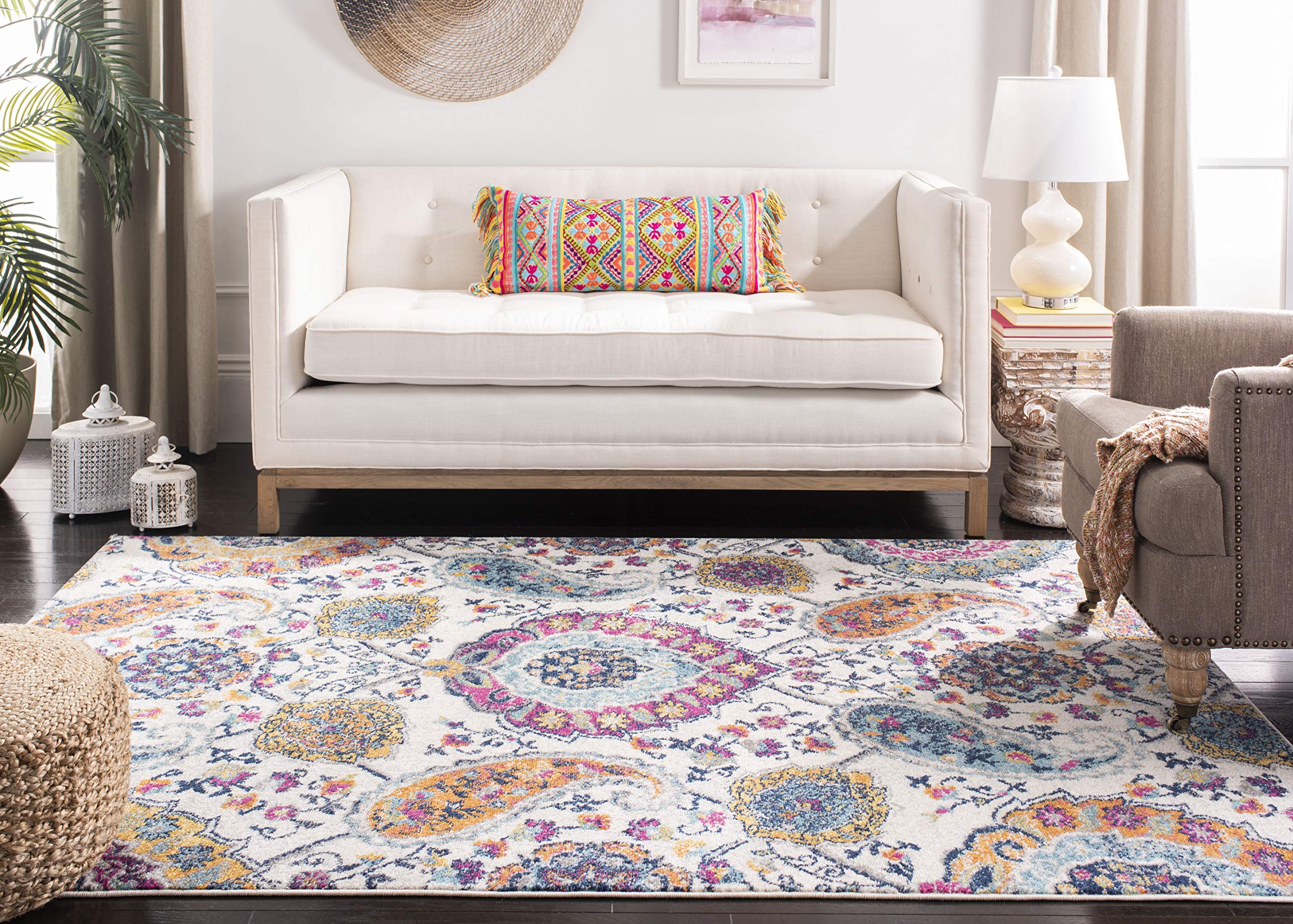 SAFAVIEH Madison Collection Area Rug - 67 x 92, Cream & Multi, Boho Chic Glam Paisley Design, Non-Shedding & Easy Care, Ideal