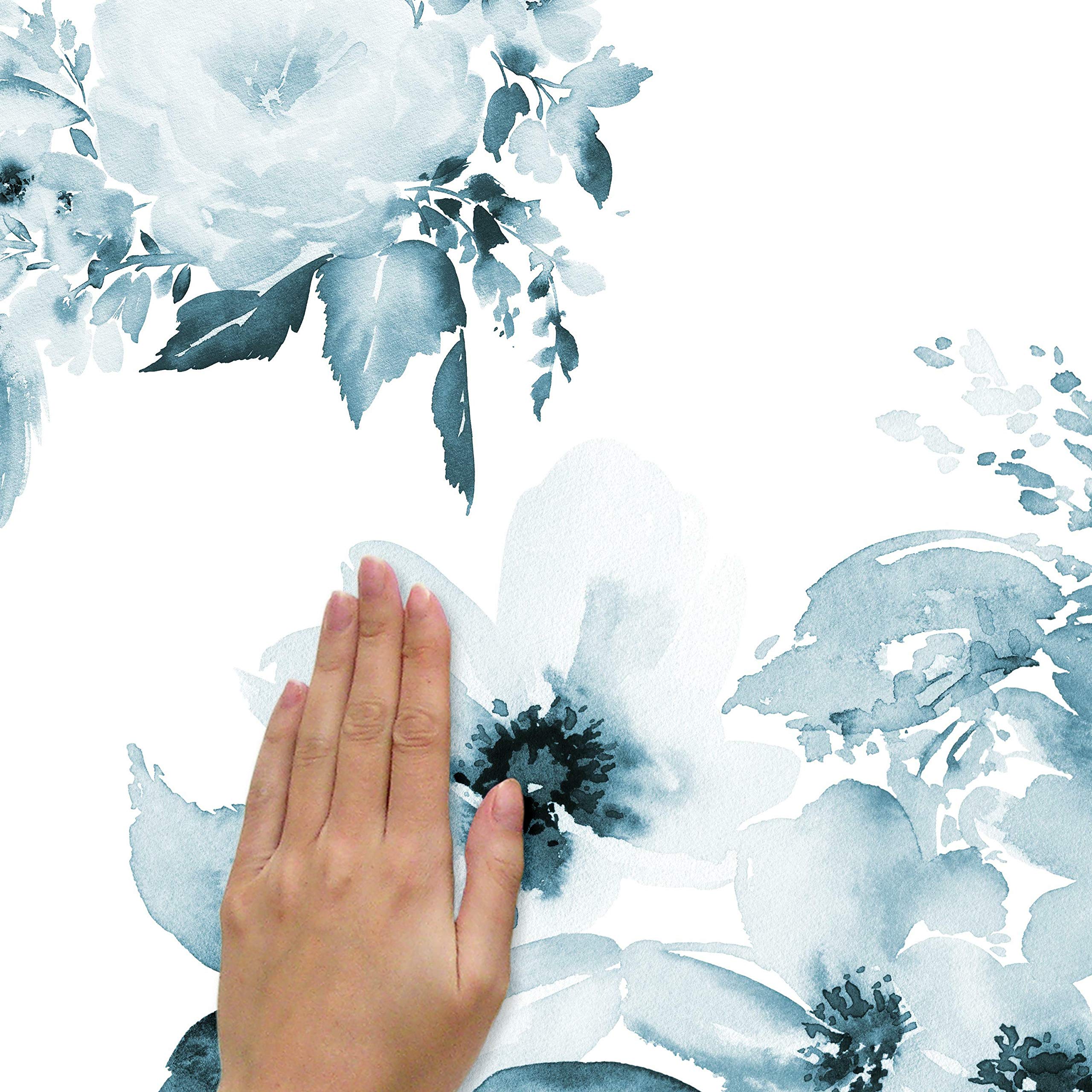 Roommates Rmk4708Gm Watercolor Floral Peel And Stick Wall Decals, Blue