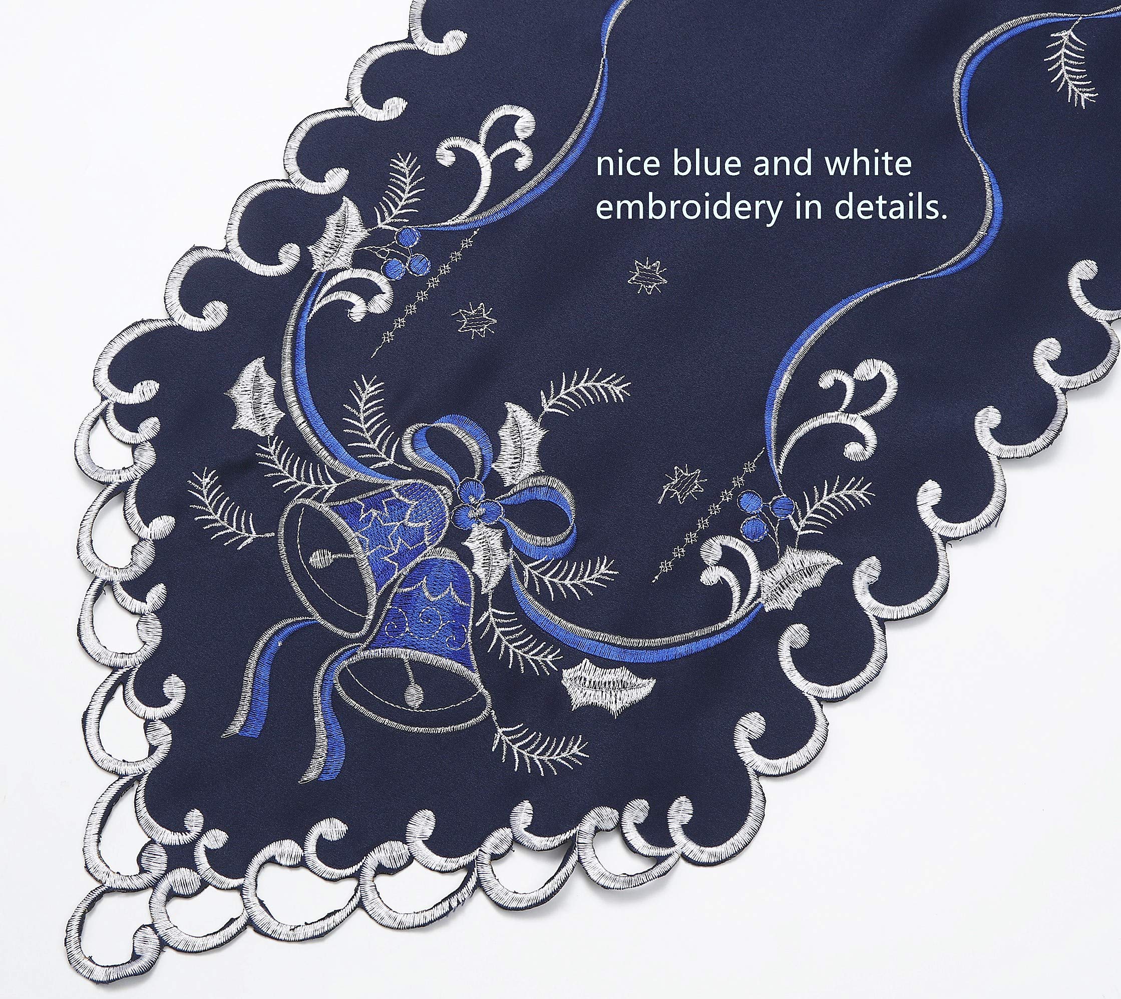 Granddeco Holiday Christmas Table Runner 13''X34'', Cutwork Embroidered Floral Christmas Blue Bells Dresser Scarf Table Topper F