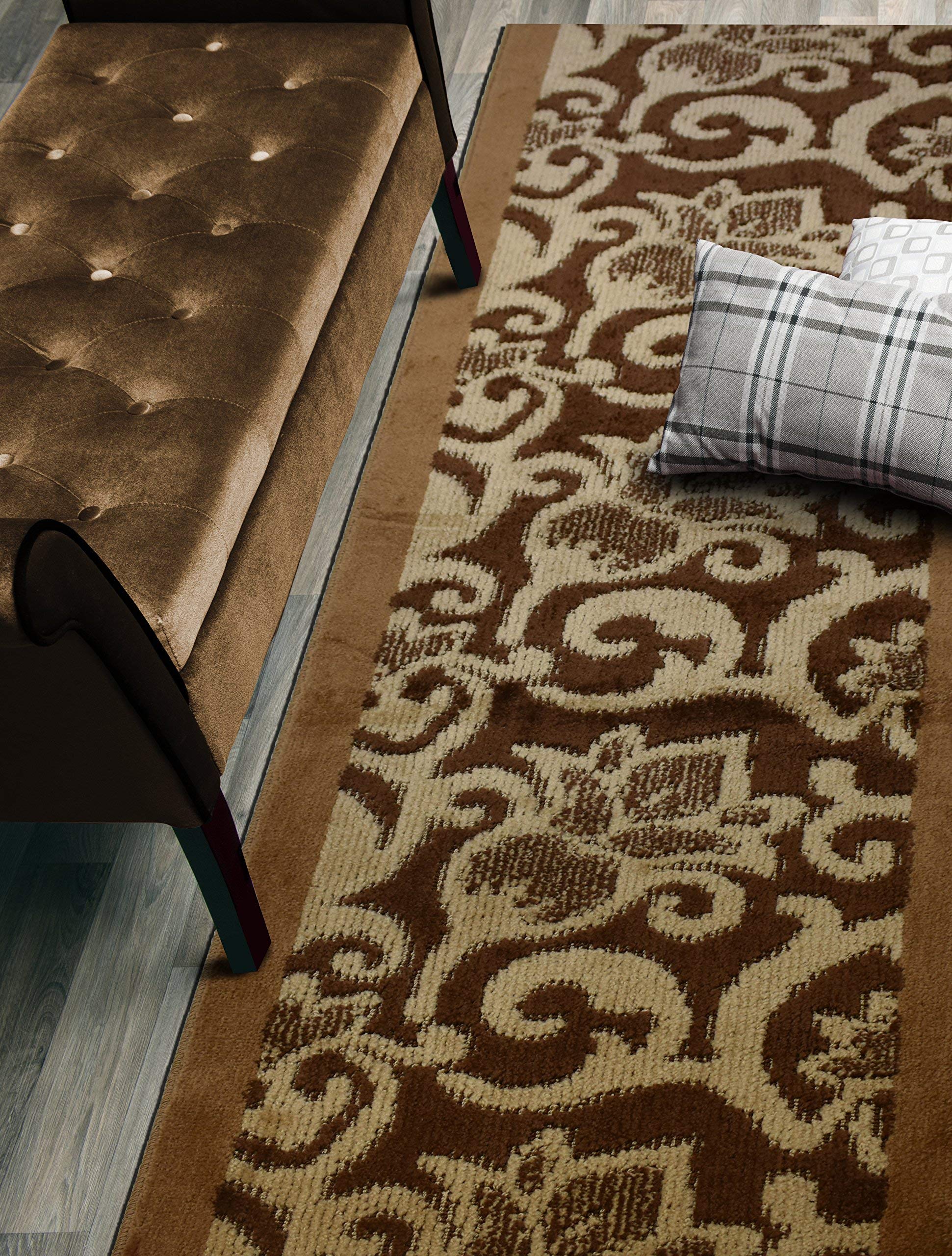 ORFA HOME Custom Size Lily Hallway Runner Rug Slip Resistant, 26 Inch Wide x Your Choice of Length Size, Brown, 26 Inch X 5 Feet