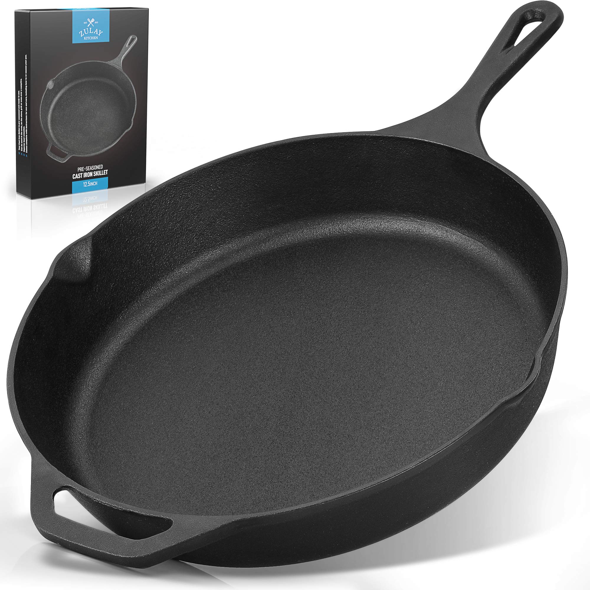 Zulay Kitchen Pre-Seasoned Cast Iron Skillet 12 Inch - Heavy Duty Seasoned Iron Cast Skillet For Indoor & Outdoor Cooking - Gril
