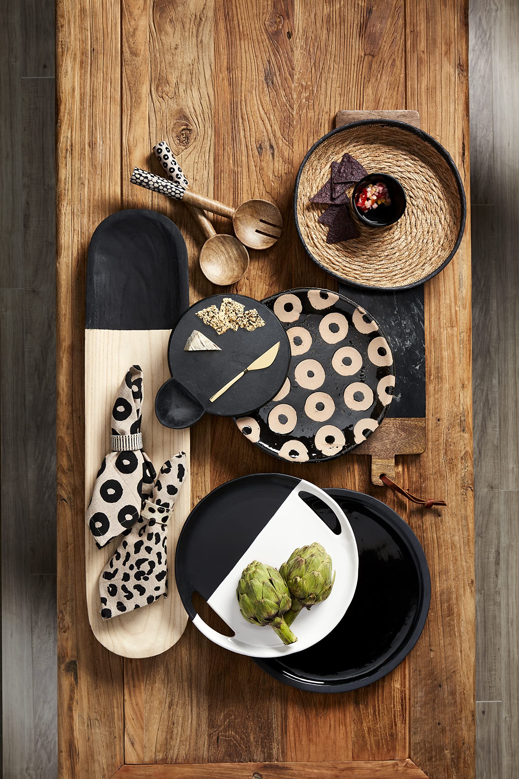 Mud Pie Black Stone Cheese Set; Board 10 1/2'' X 8 1/4'' | Spreader 6''