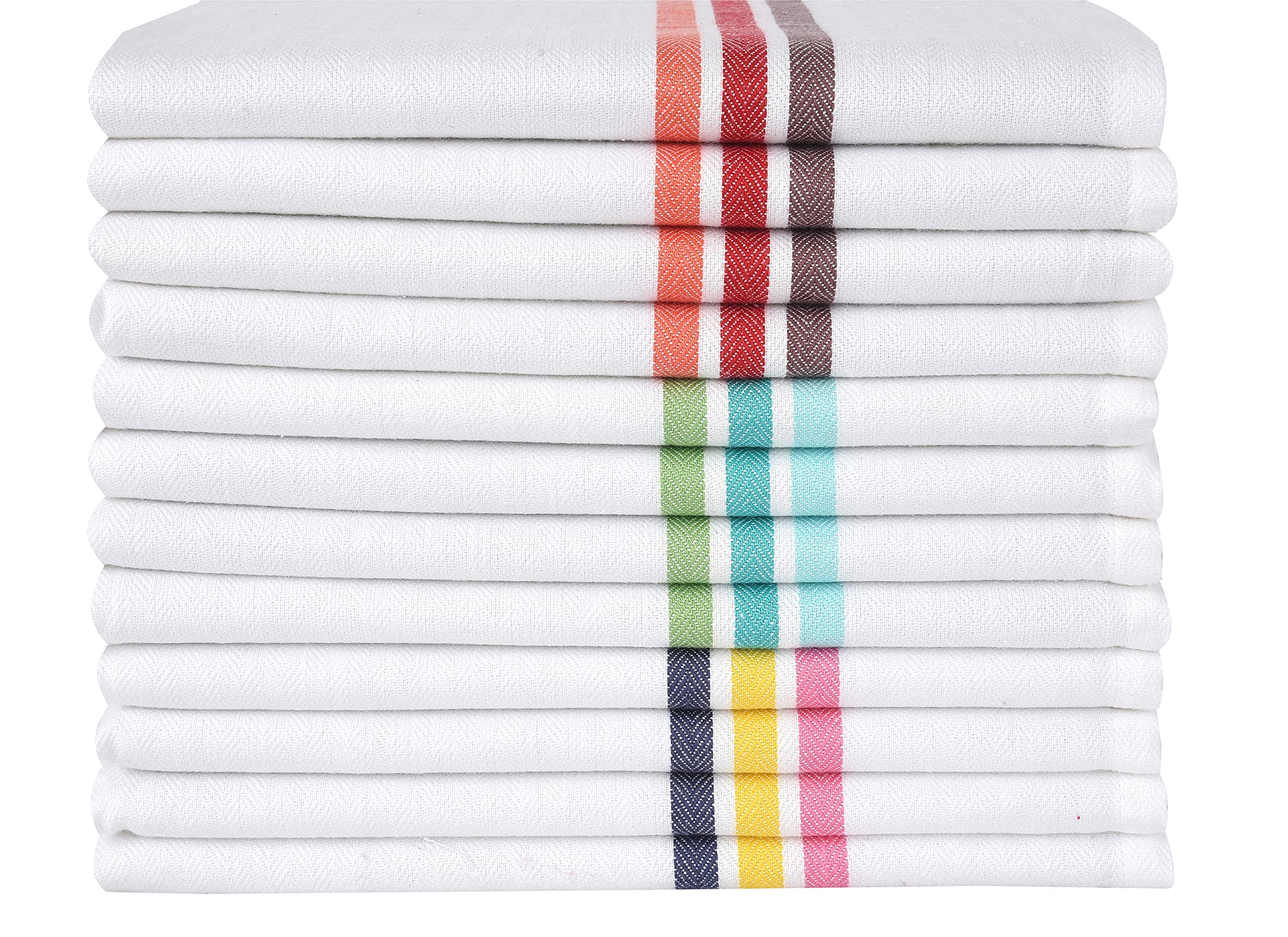 Candy Cottons Set Of 12 Kitchen Dish Towels, 100% Cotton Kitchen Towels, With Hanging Loop, Dishcloth Sets For Washing & Drying