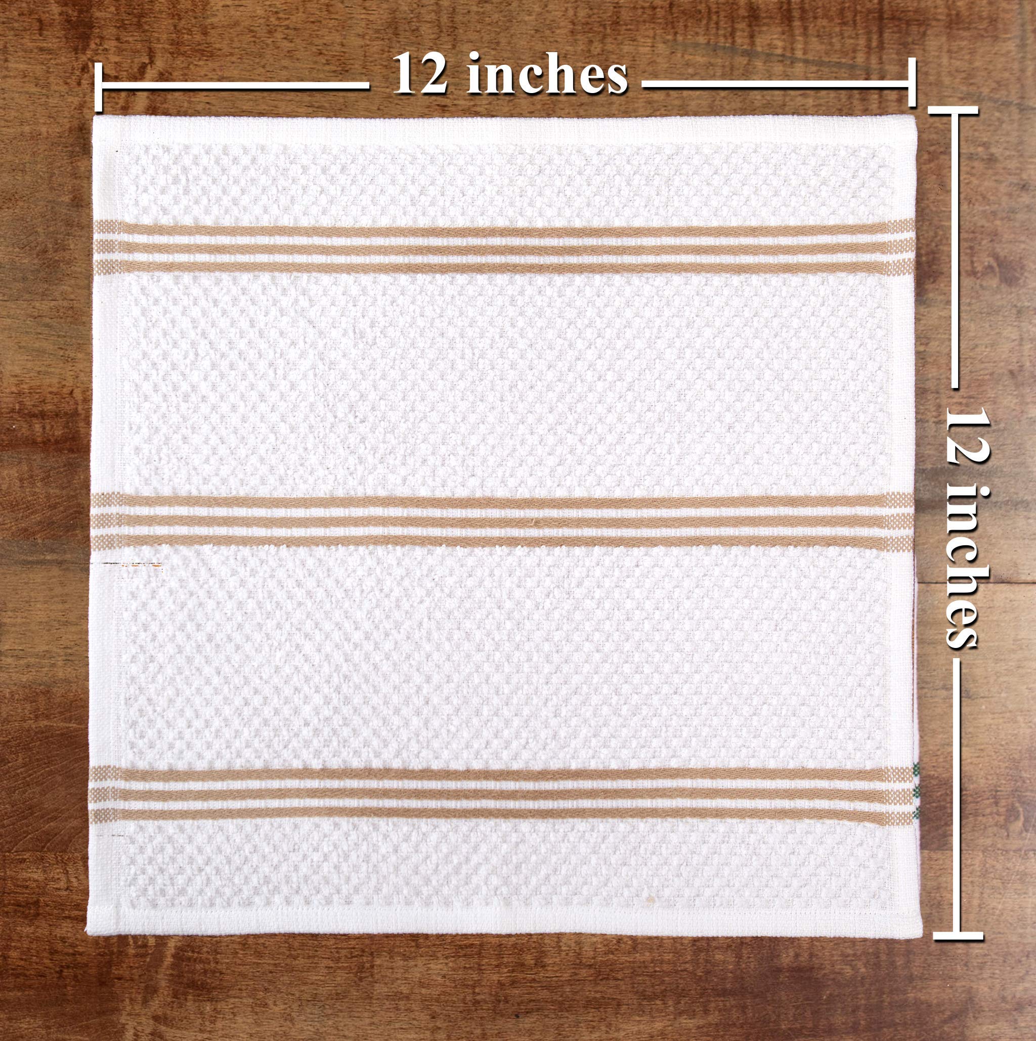 Kitchen Towels Dishcloths 100% Cotton, Set Of 8, Tan And White Dish Cloth Towels, Tea Towels, Reusable And Absorbent Cleaning Cl