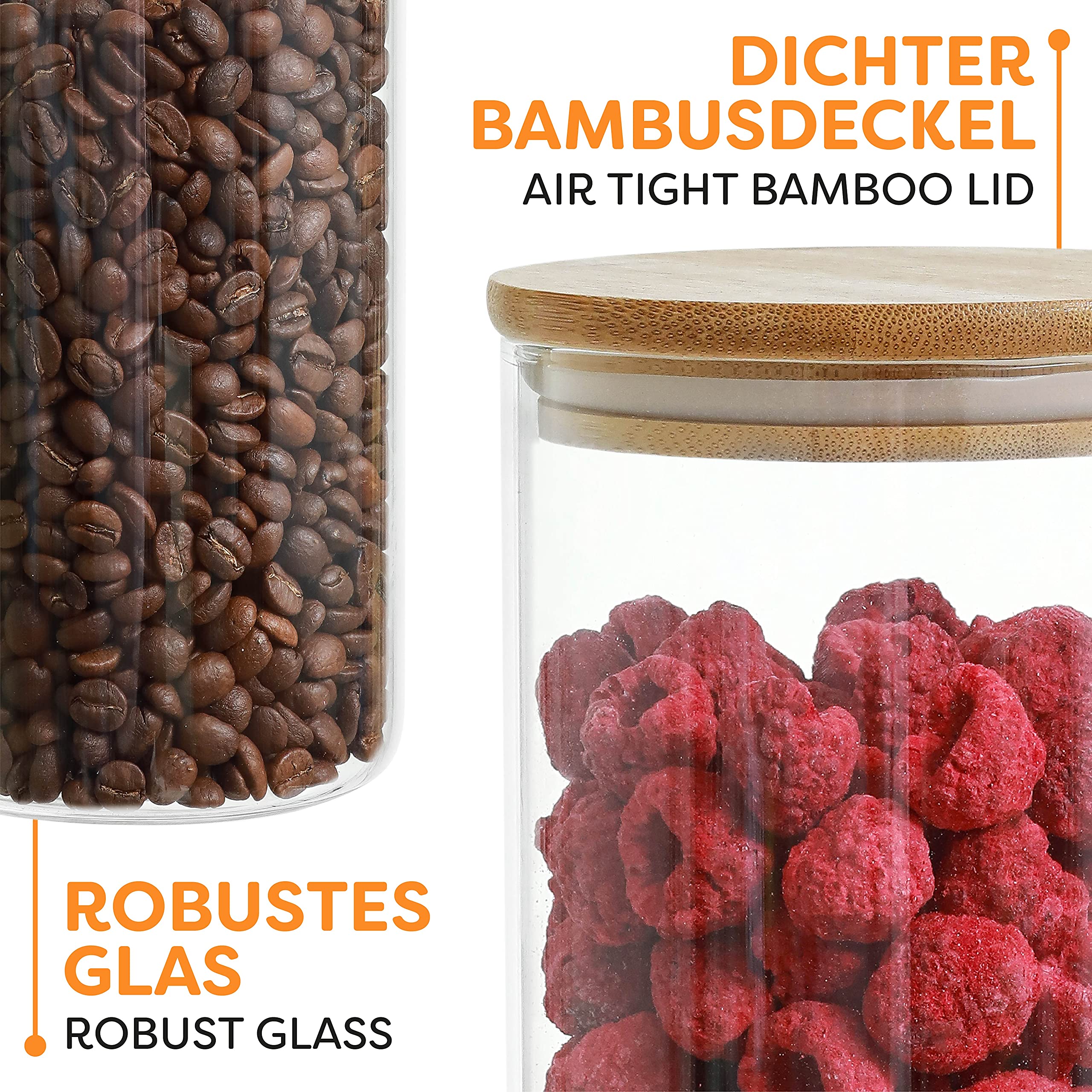 Glass Storage Jars With Lids Airtight - 4 Food Storage Jars 40 Oz - 8 Seals - Pantry Organization Jar In Borosilicate Glass With