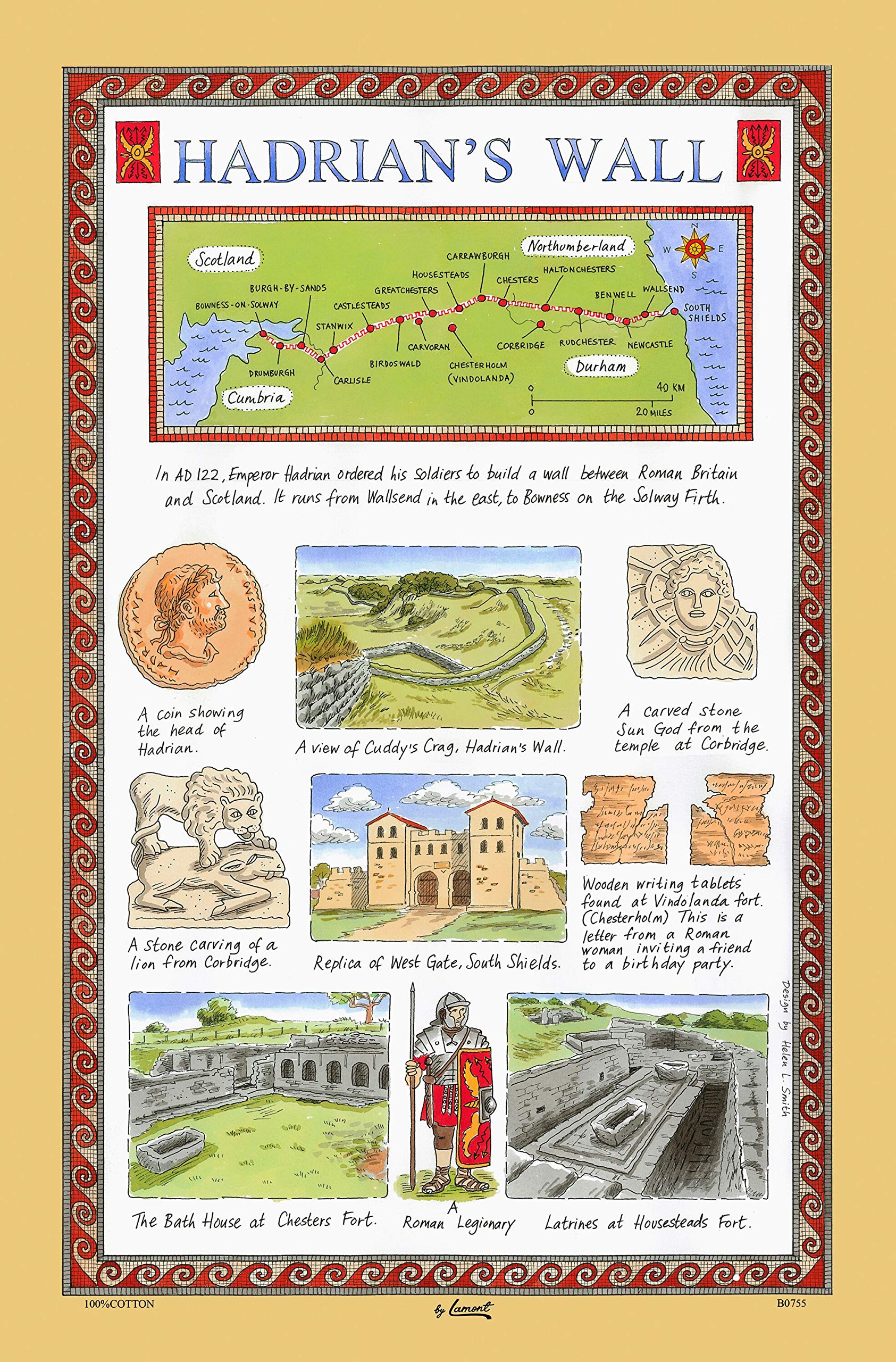 Samuel Lamont Hadrians Wall Cotton Tea Towel