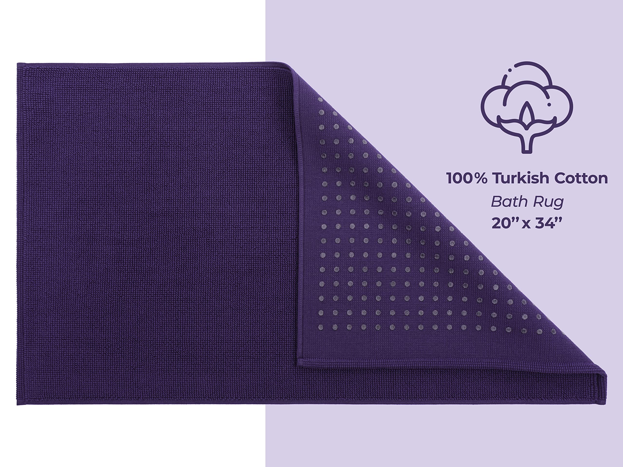 American Soft Linen Bath Rug, 20 In 34 In 100% Cotton Bath Mats Rugs For Bathroom, Non Slip Washable Shaggy Form Area Rugs, Purp