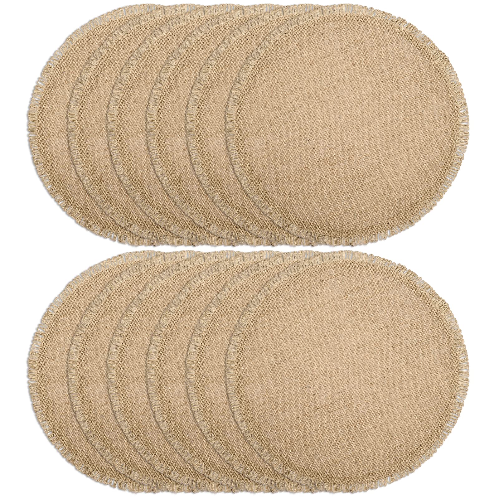 Funwheat Burlap Round Braided Placemats Set Of 12 For Dining Tables 15 Inch Heat Resistant Jute Table Mats Farmhouse Woven Fabri