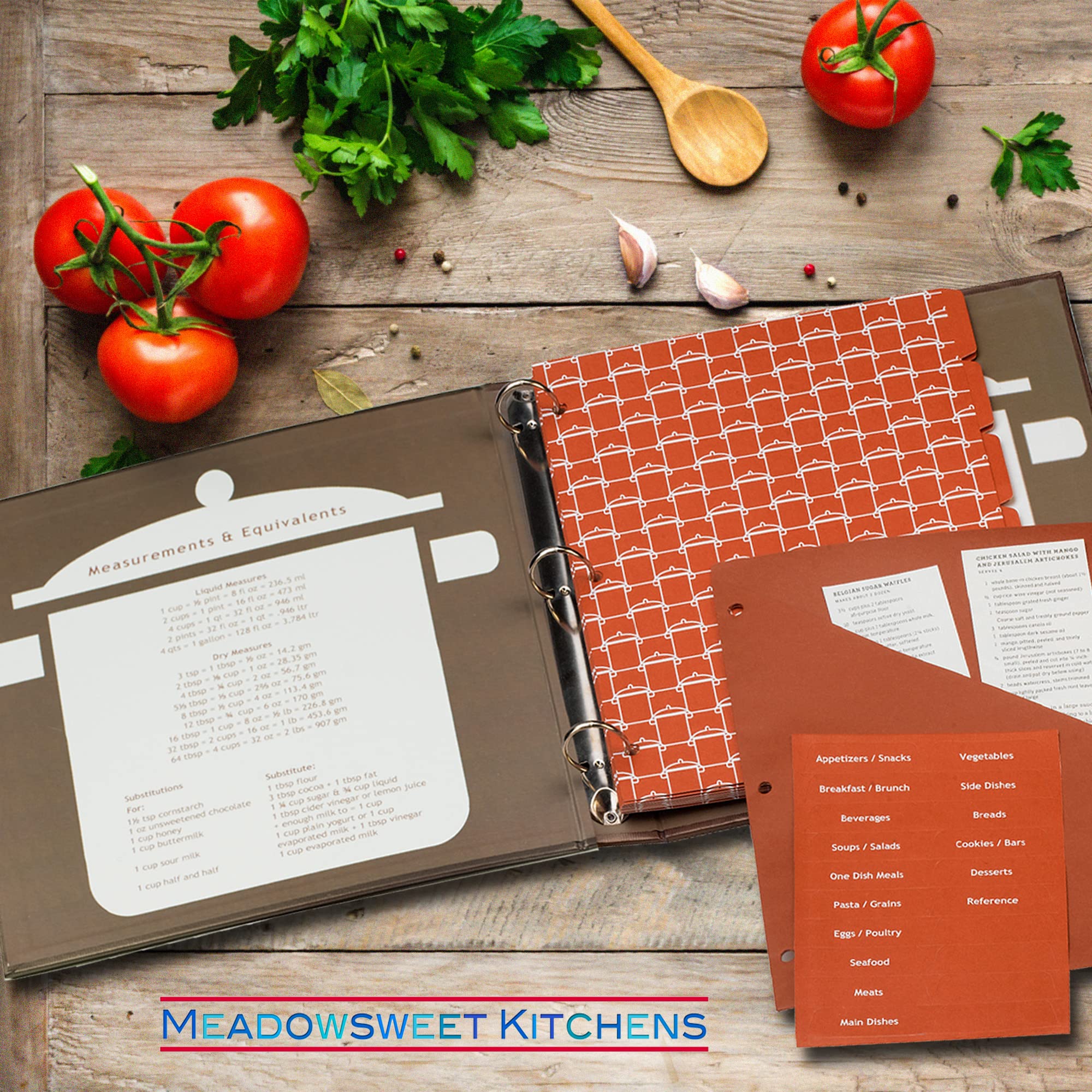 Meadowsweet Kitchens Recipe Binder Organizer - Copper & Brown - Create Your Own Cookbook - CYOCR/CB - Perfect for Recipe Cards & Clippings