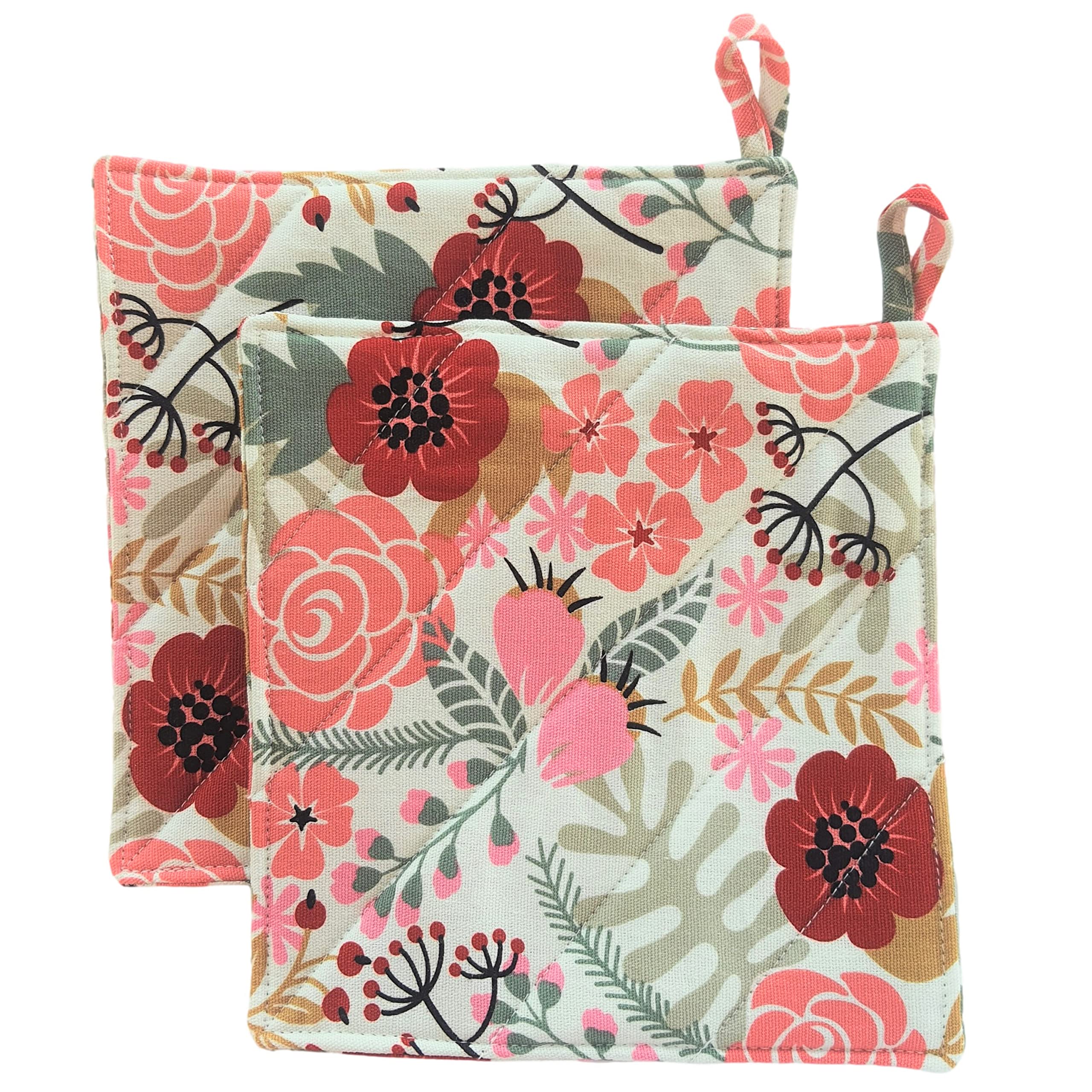 Cushystore Canvas Pot Holder Oven Pads Potholders For Cooking Kitchen 7.75'', 2 Packs (Lovely Exotic Flower)