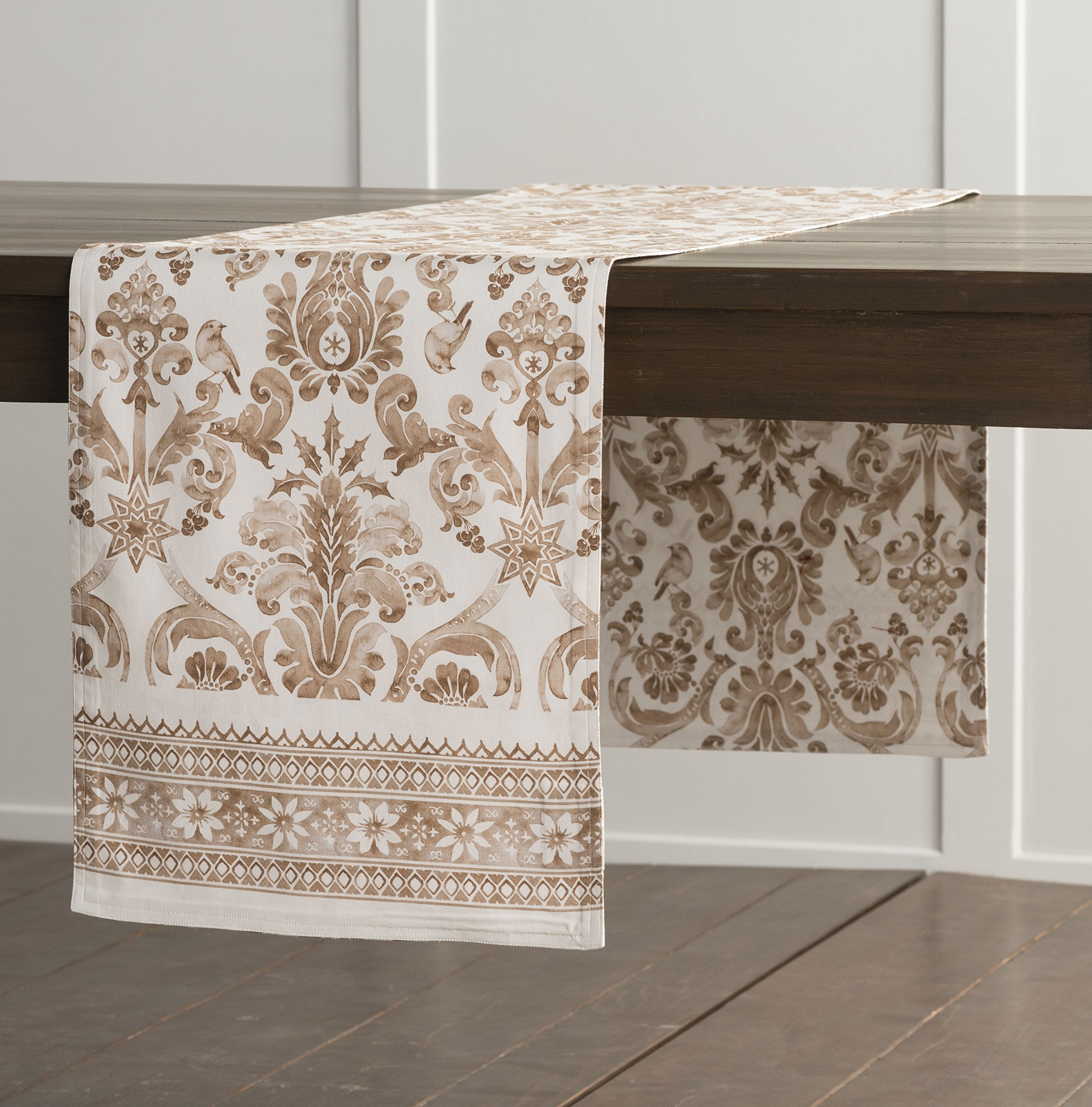 Maison D' Hermine Tablerunner 100% Cotton 14.50Inch X 72Inch Decorative Table Runner, Dining, Holidays, Buffet, Allure (Double L