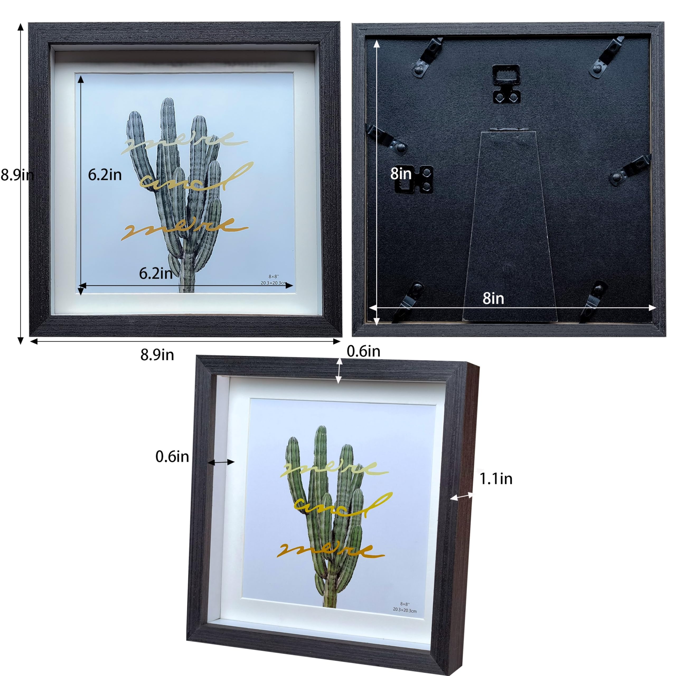 Dohomi 8x8 Shadow Box Frame Black Shadow Box Display Case 3 Pack Wooden Picture Frame Glass Surface Internal Depth 0.6 inch for