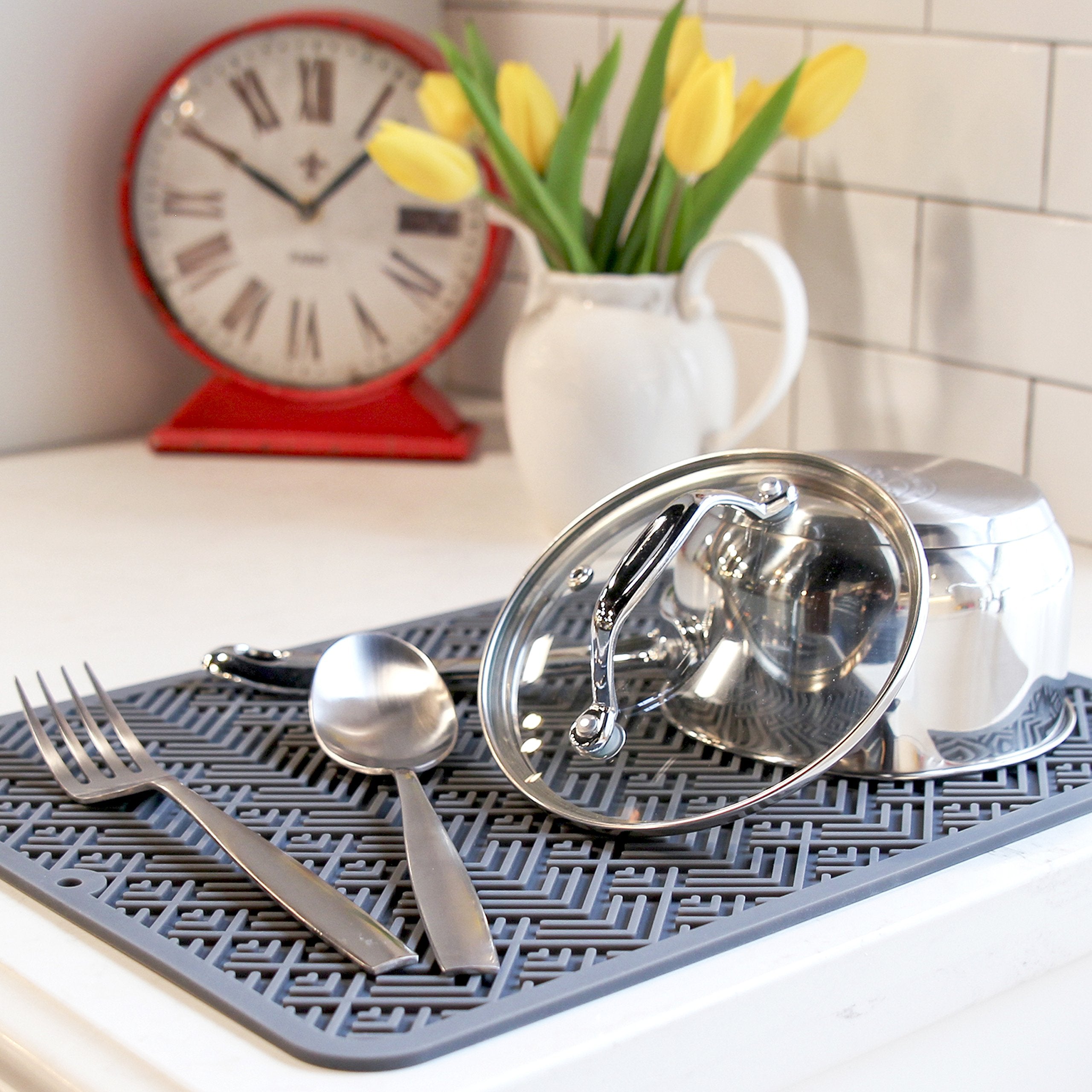 S&T Inc. Silicone Dish Drying Mat Or Trivet For Kitchen Durable, Heavy Duty, Non-Slip, Dishwasher Safe And Heat Resistant, 12 In