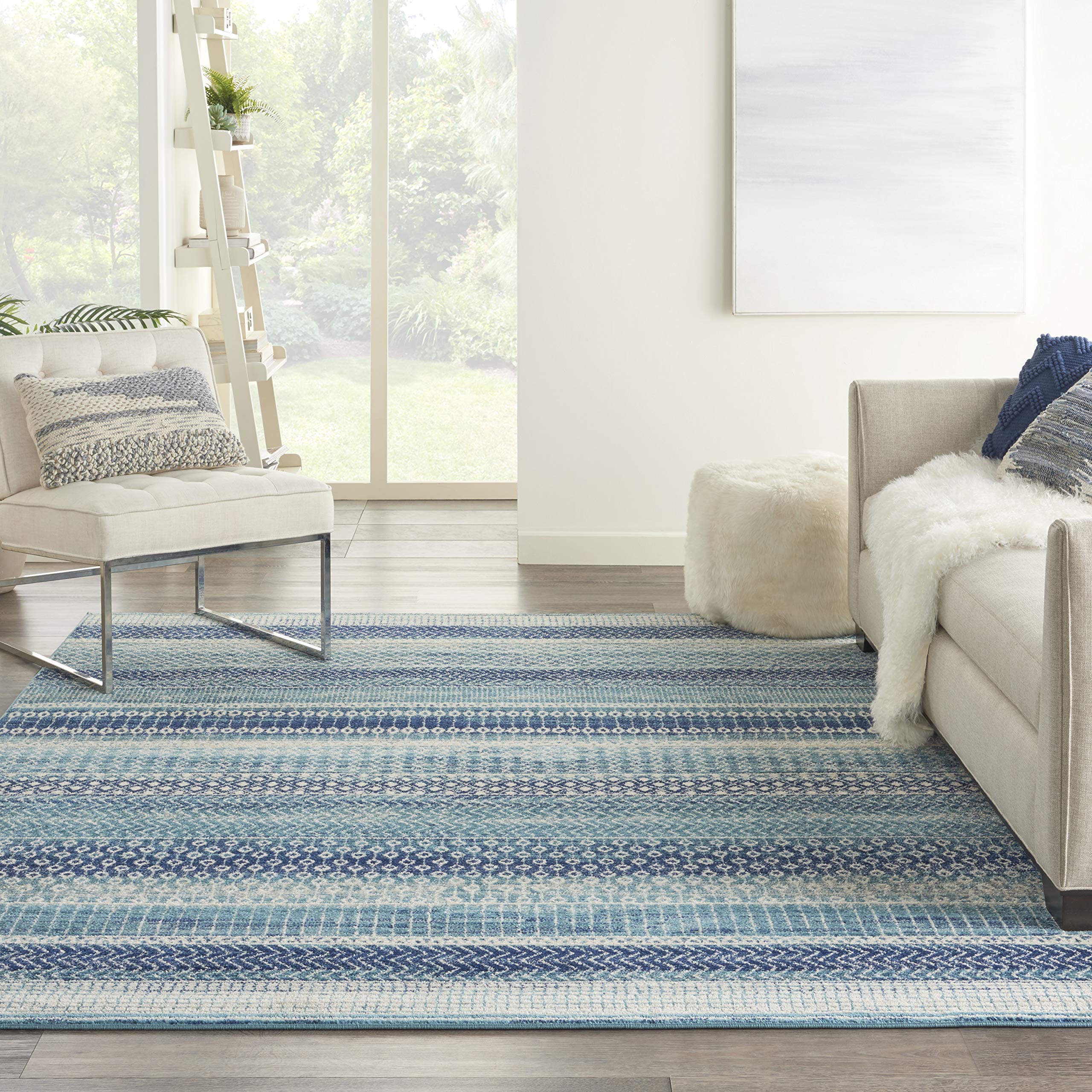 Nourison Passion Bohemian Navy Blue 67 x 96 Area -Rug, Easy -Cleaning, Non Shedding, Bed Room, Living Room, Dining Room, Kitch