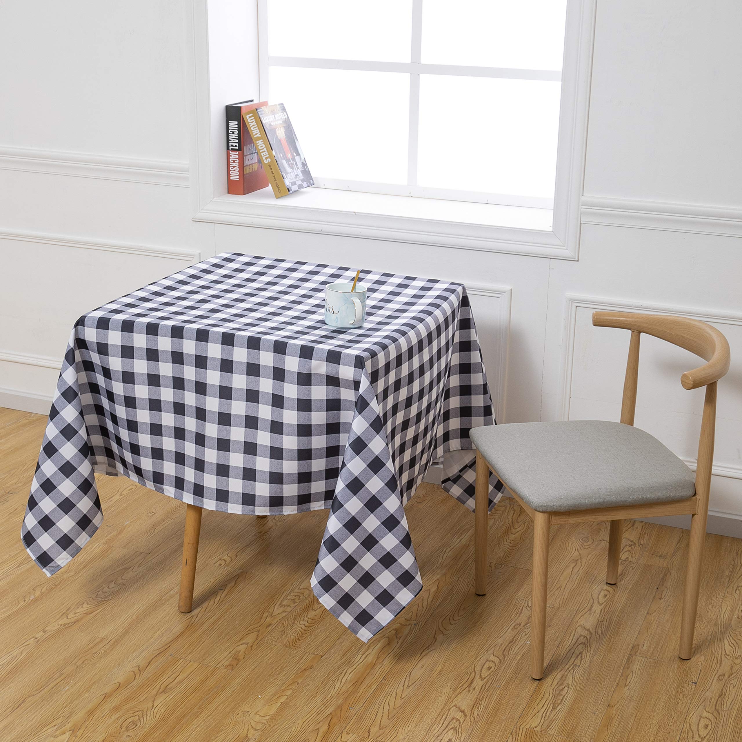 Biscaynebay Fabric Tablecloths 60 X 60 Square, Black/Grey Scottish Plaid Table Cover Water Resistant For Dining, Kitchen, Weddin