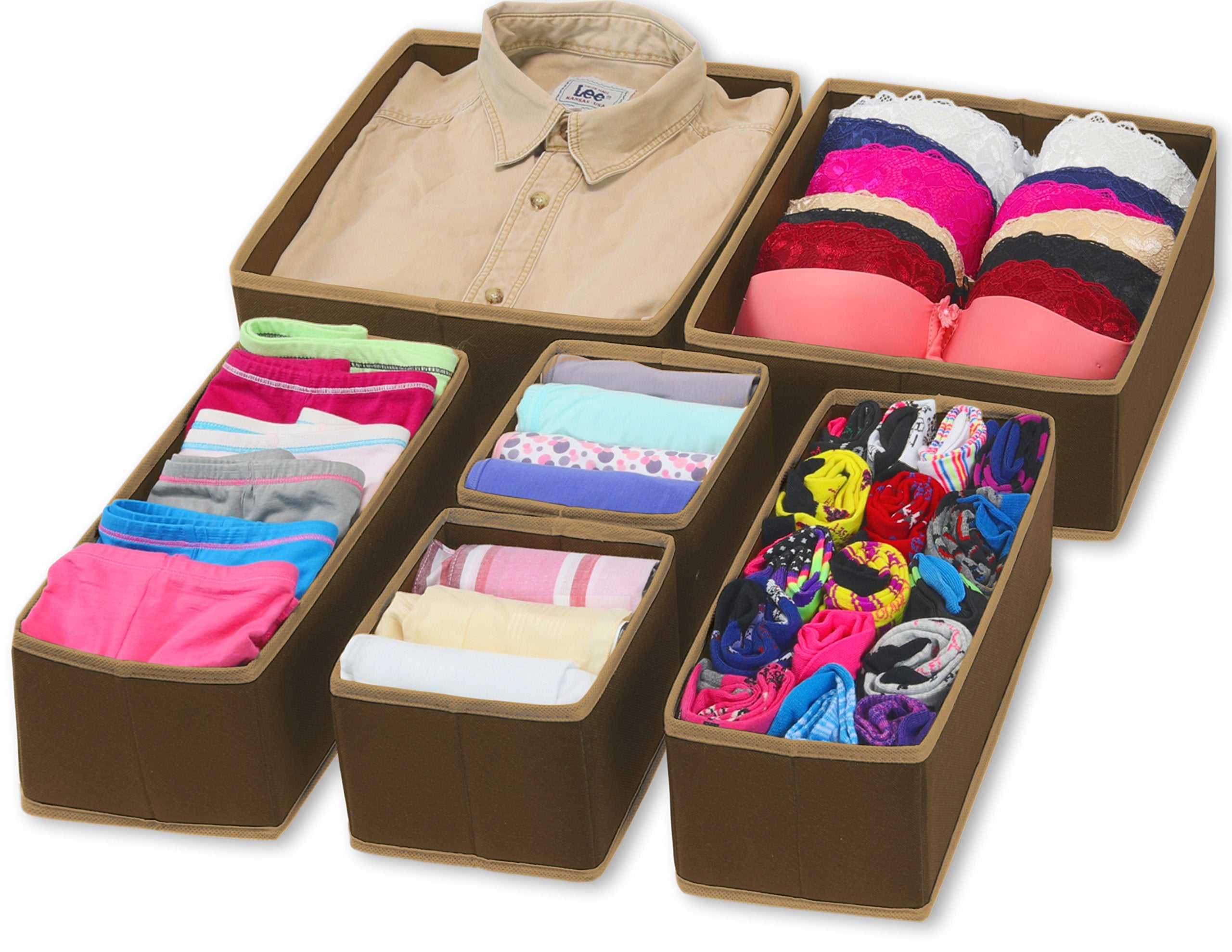 Simple Houseware Foldable Cloth Storage Box Closet Dresser Drawer Divider Organizer Basket Bins for Underwear Bras, Brown (Set o