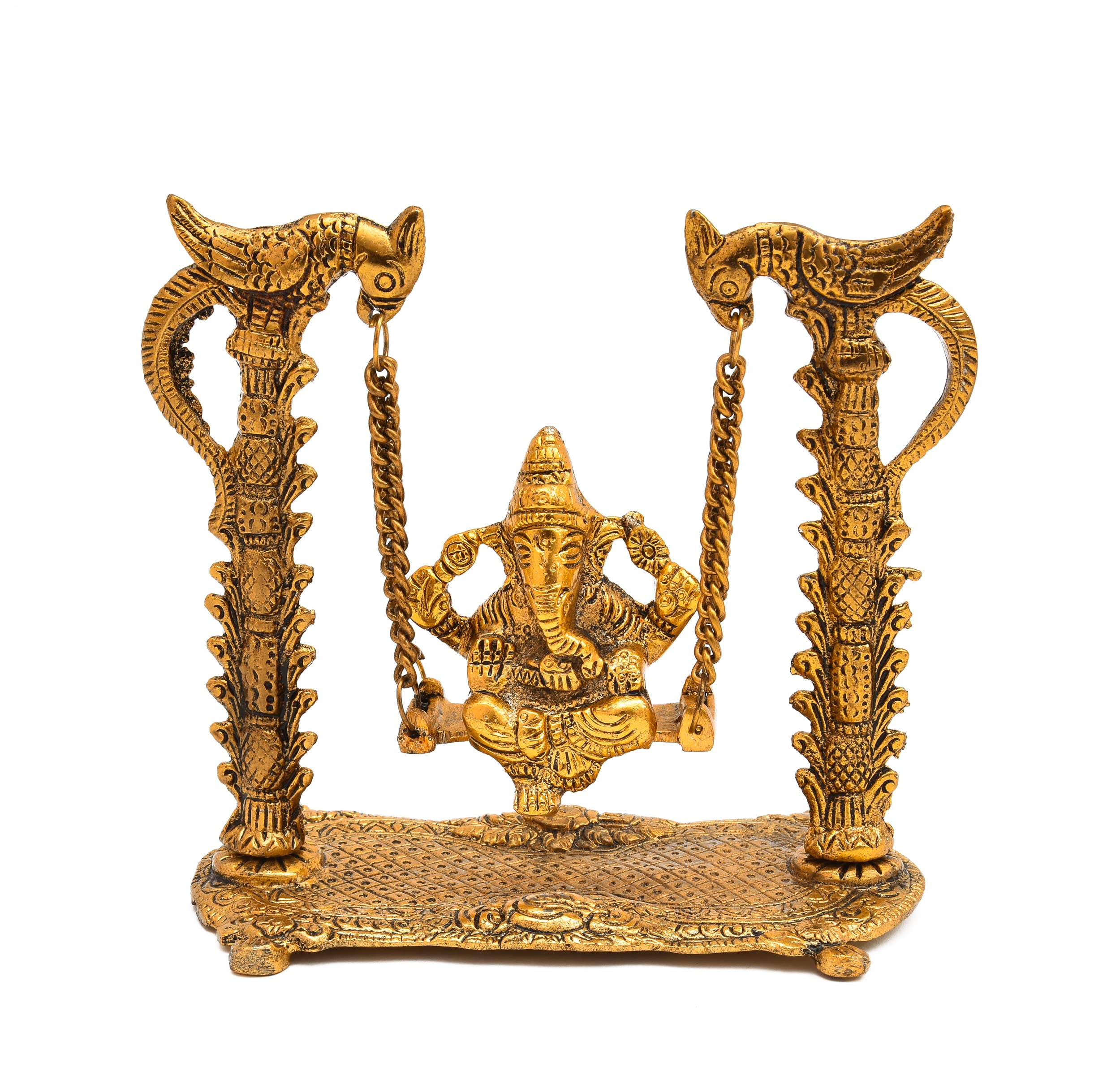 Nirmal Handicraft Gold Plated Metal Handicraft Hindu God Ganesh Ji Bhagwan Idol Swing Jhula Ganesha Murti On Jhoola Home Decor S