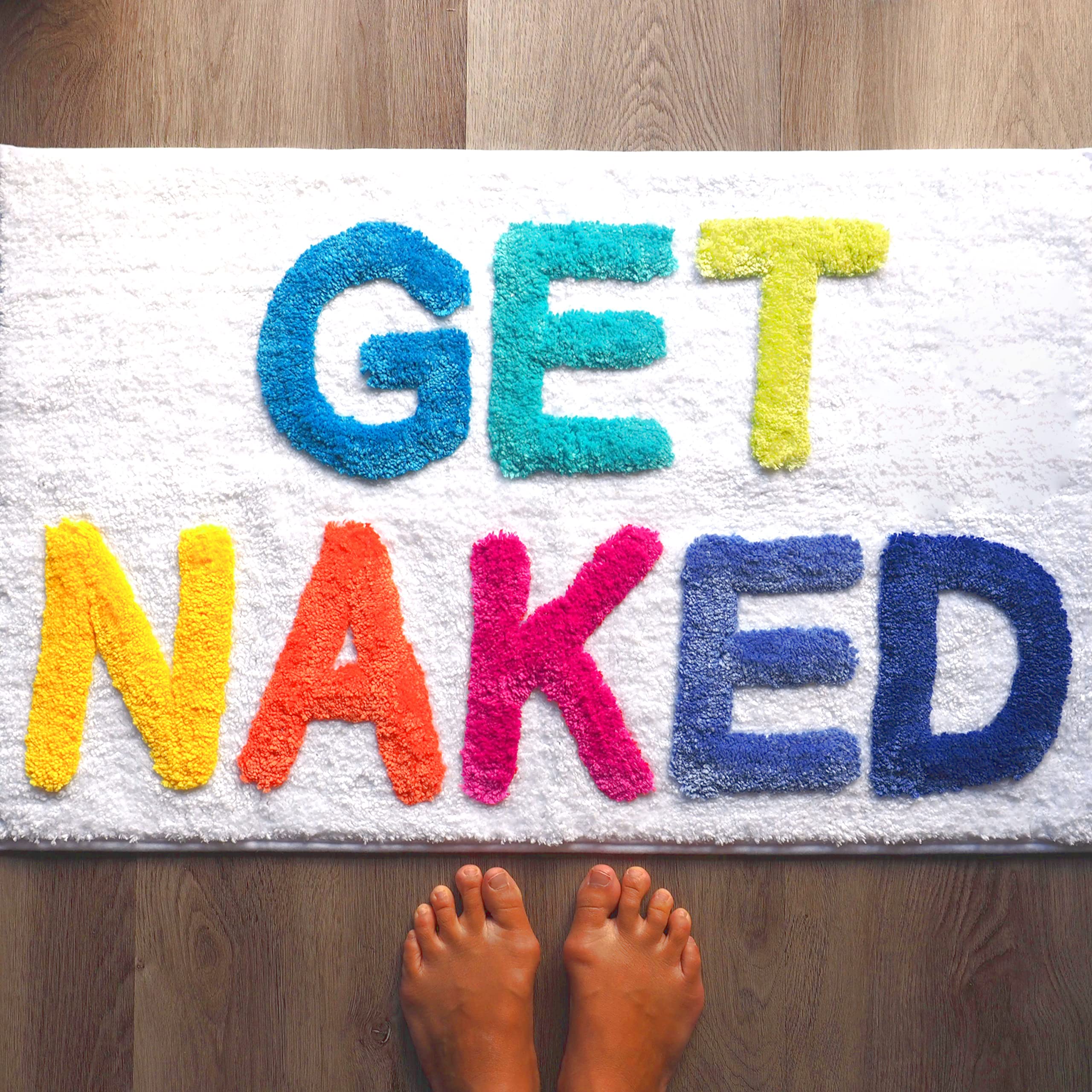 Evovee Get Naked Bath Mat Rainbow Funny Cute Colorful Bathroom Rugs Multicolor White Rug Shower Funny Bathroom Decor Fun Cute Ba