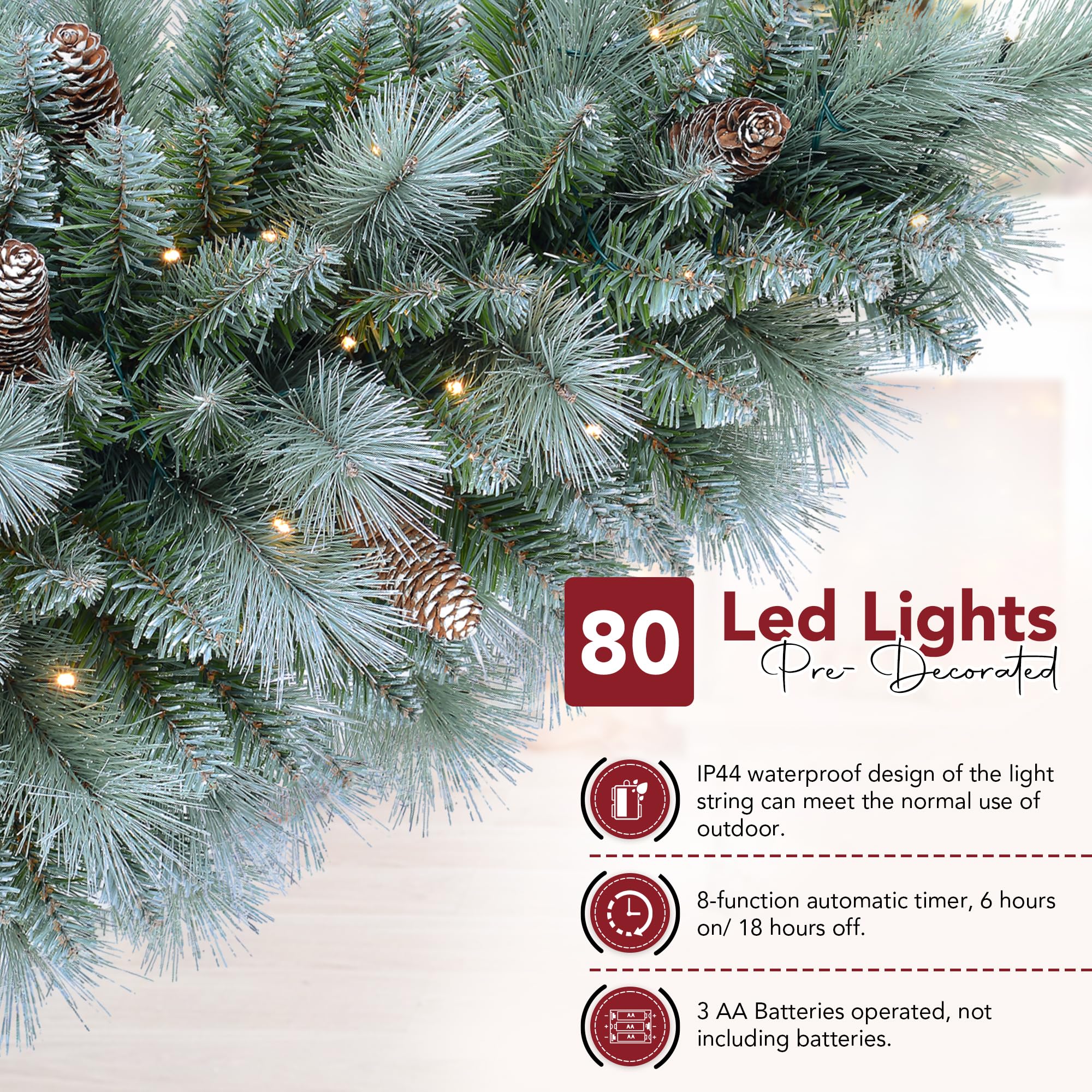 3ft Pre-Lit Mini Snow Christmas Trees with 80 LED Lights, 36 Decorated Burlap Artificial Tabletop Christmas Trees Home Party for