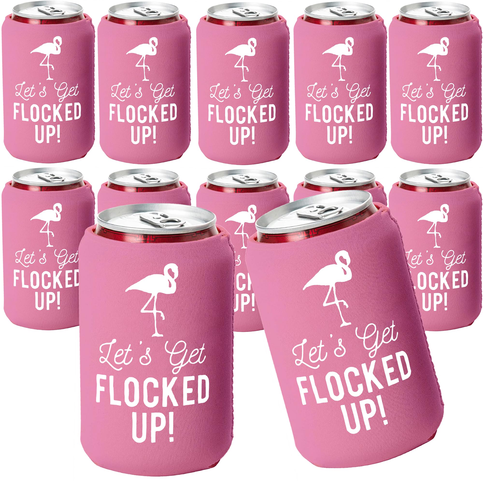 Let'S Get Flocked Up!, Set Of 12 Pink And White Can Coolers Cups, Flamingo Can Coolers Perfect Flamingo Party Supplies, Final Fl