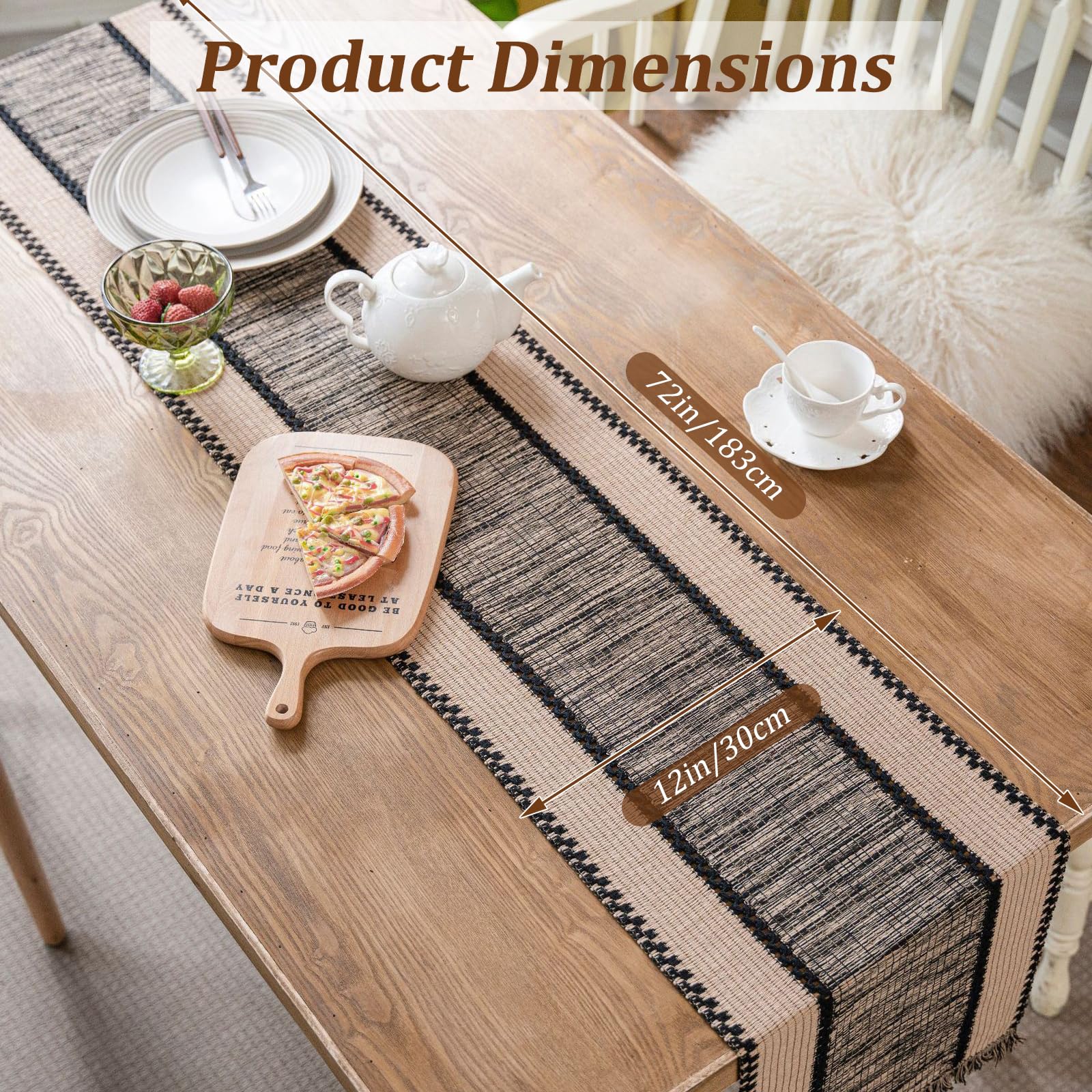 Osvino Table Runner For Home Decor 72 Inches Boho Handmade Tassels Table Runners Natural Cotton Woven Runner For Holiday Party B