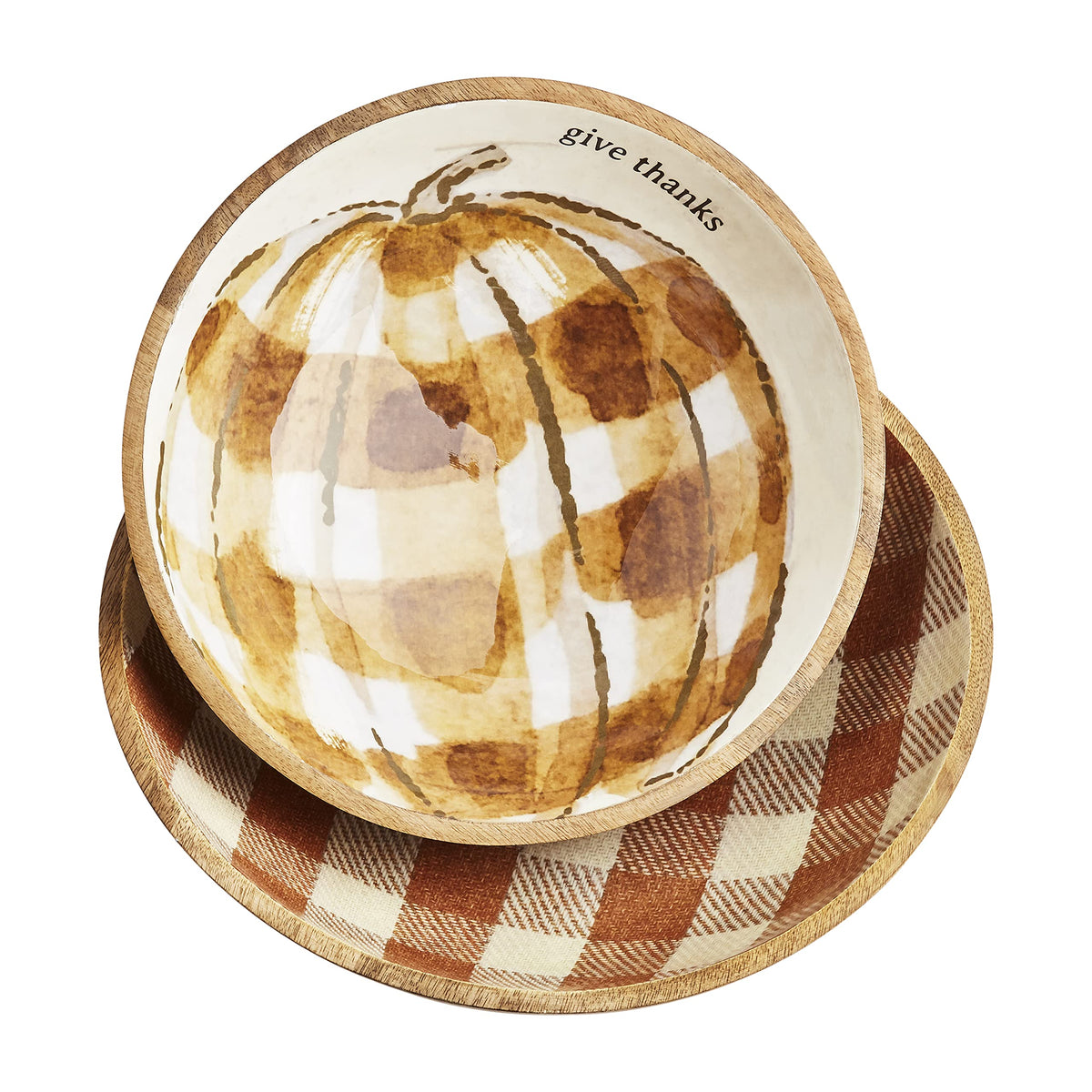 Mud Pie Nessted Check Pumpkin Bowl Set, Orange, Small 4'' X 12'' Dia | Large 4'' X 14'' Dia